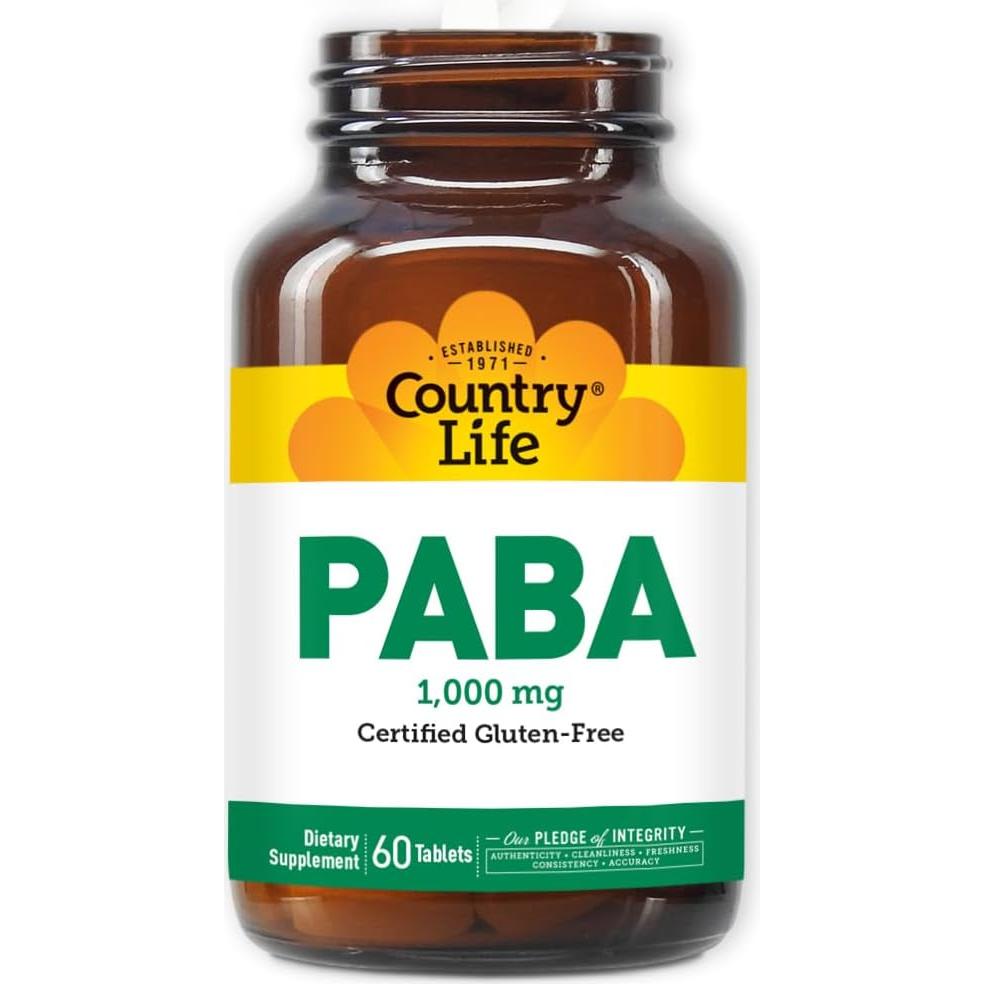 Suplemento PABA 1000mg Country Life 60 Tabletas Veganas
