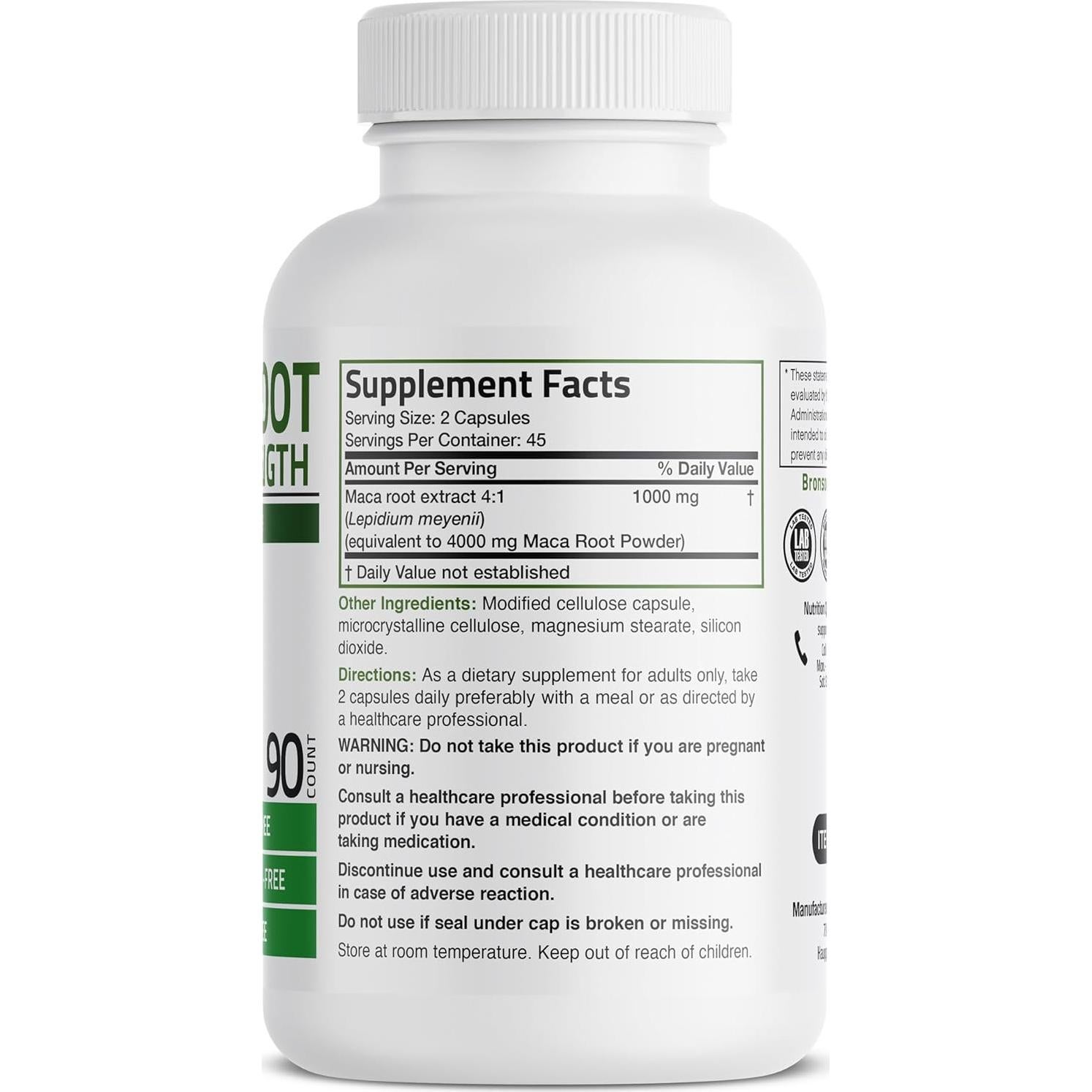 Raíz de Maca Bronson 90 Cápsulas Vegetarianas No OGM