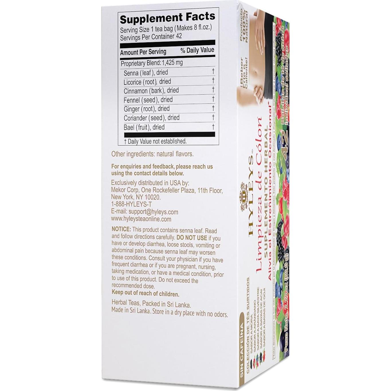 Té Herbal de Limpieza de Colon Hyleys - 42 Bolsitas Sin Cafeína