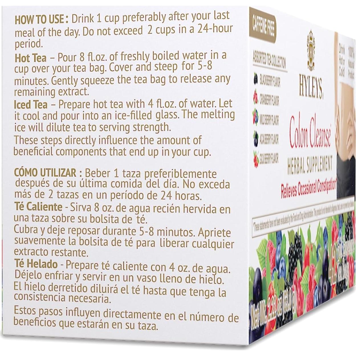 Té Herbal de Limpieza de Colon Hyleys - 42 Bolsitas Sin Cafeína