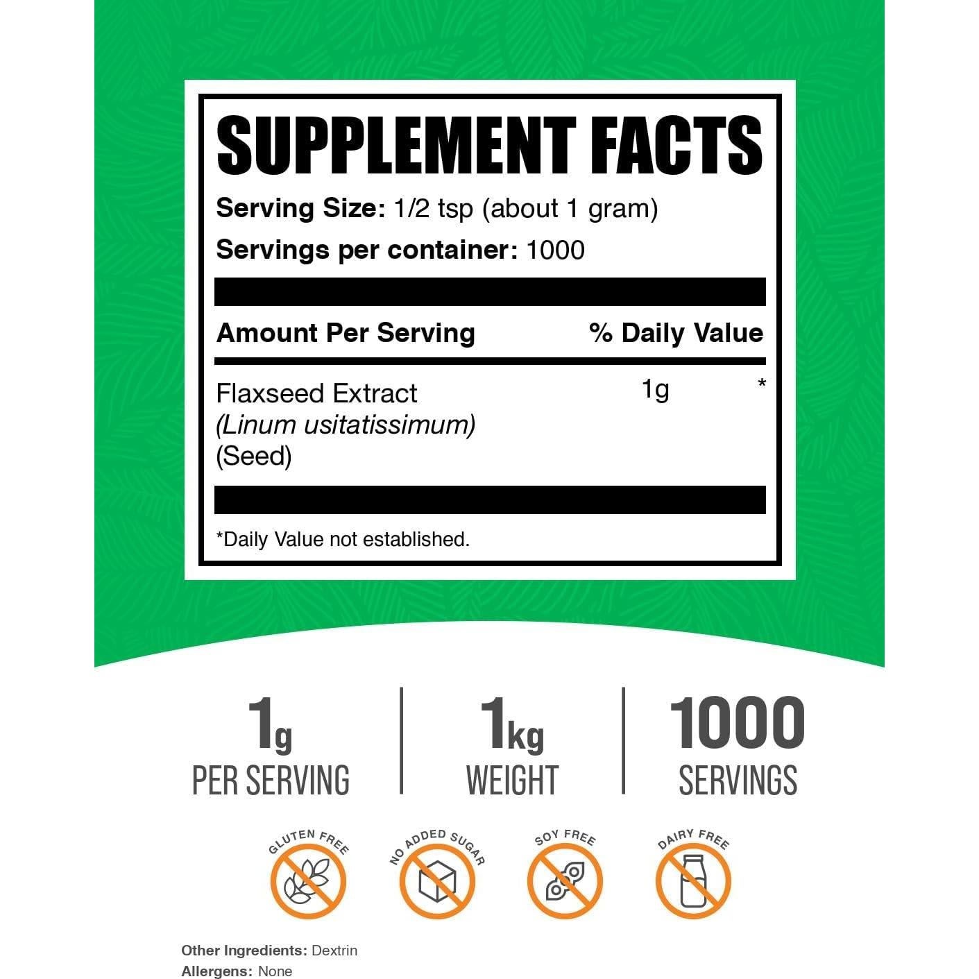 Extracto de Semilla de Lino en Polvo BulkSupplements 1kg Vegano