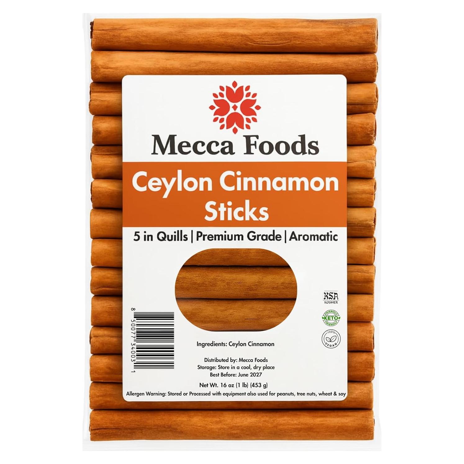 Palitos de Canela de Ceilán Mecca Foods - 453g, 5 Pulgadas