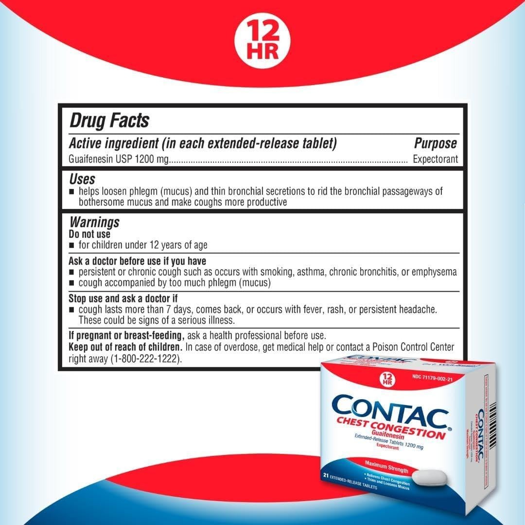 Contac Congestión Torácica 1200 mg - Tabletas 21 Unidades