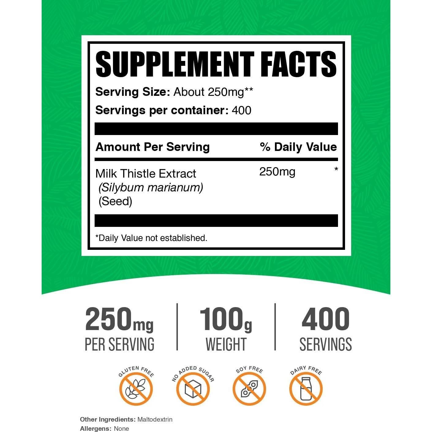Polvo de Cardo Mariano BulkSupplements 100g - Suplemento Herbal