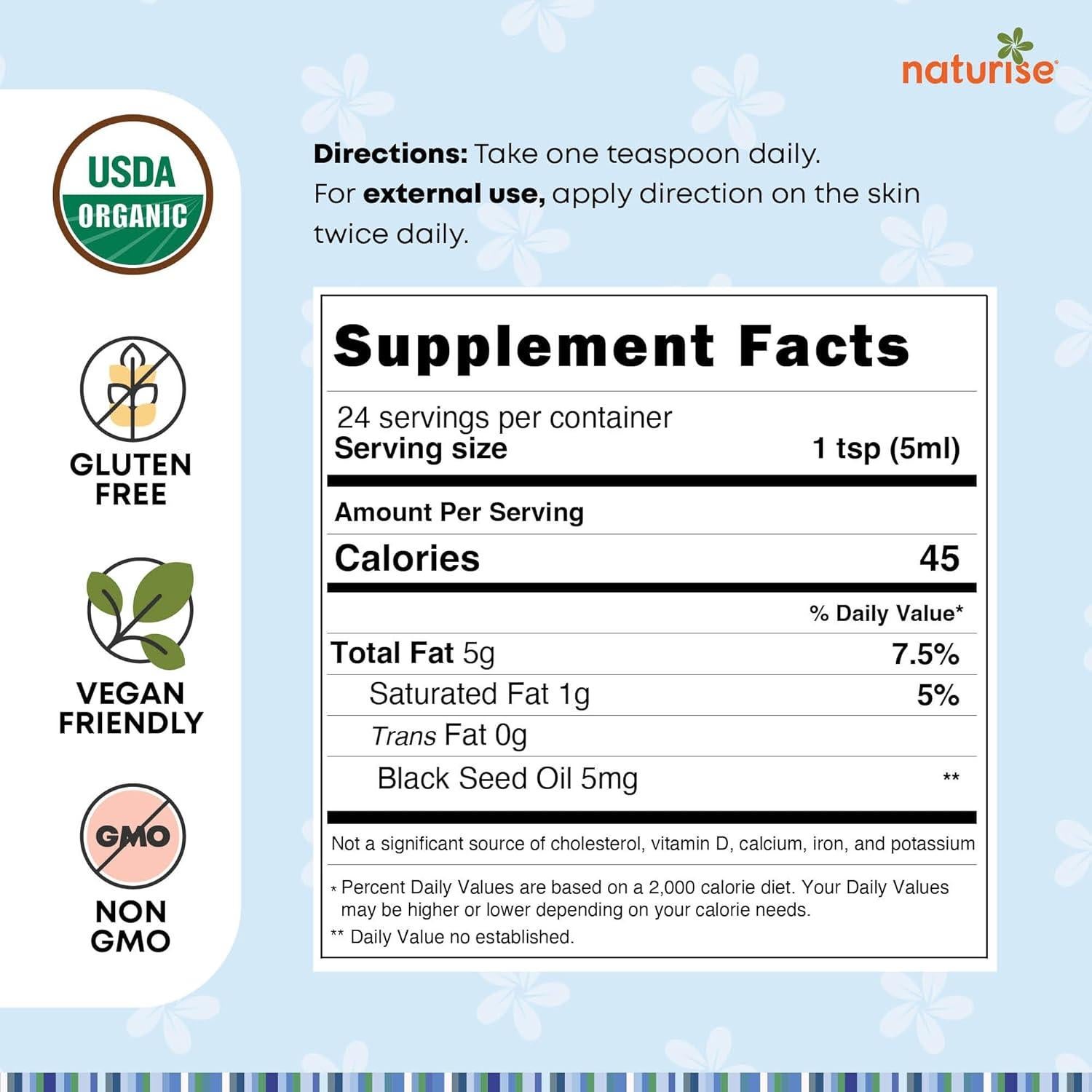 Aceite de Semilla Negra Orgánico Naturise 118 ml Prensado en Frío