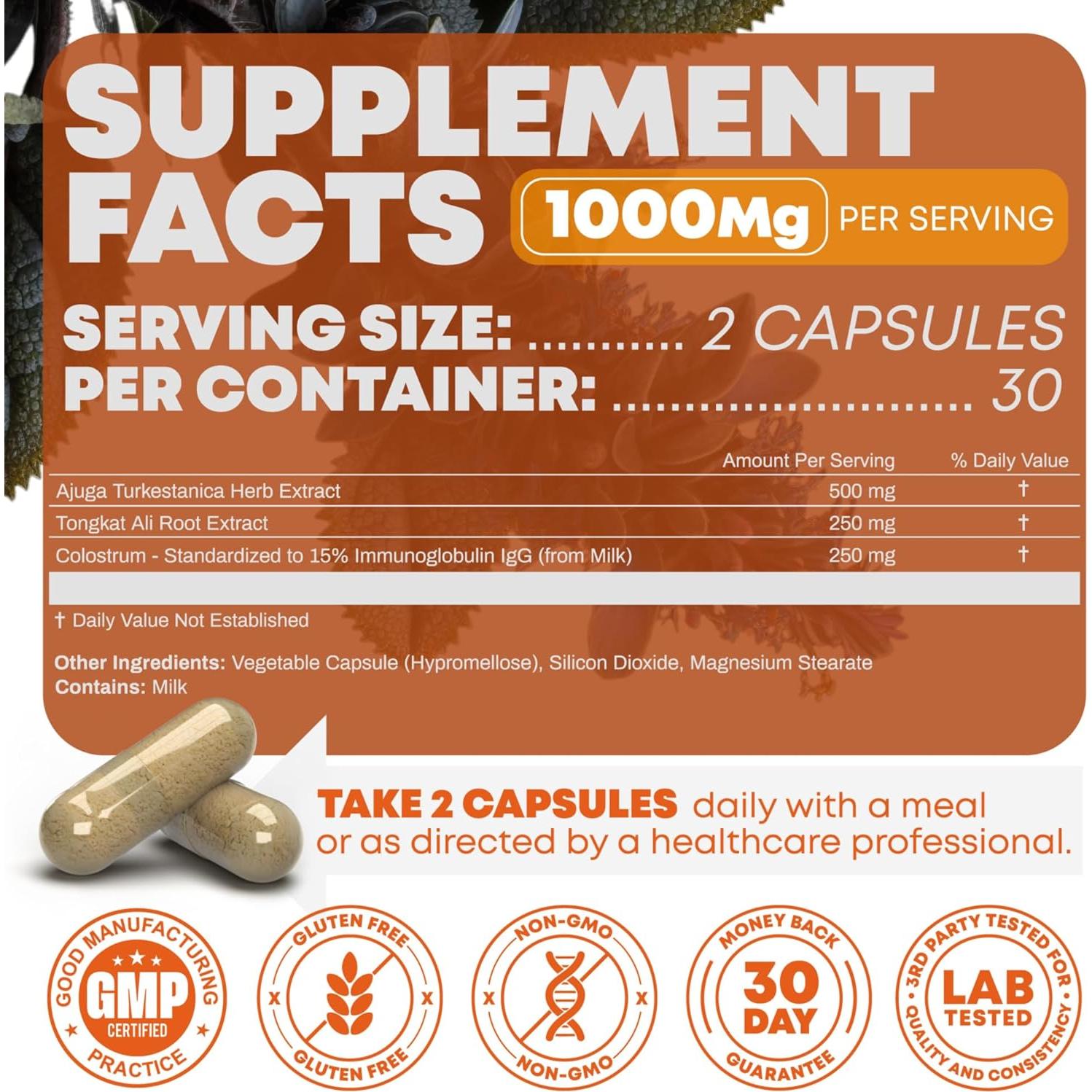 Suplemento de Turkesterona y Tongkat Ali 1000mg - 60 cápsulas