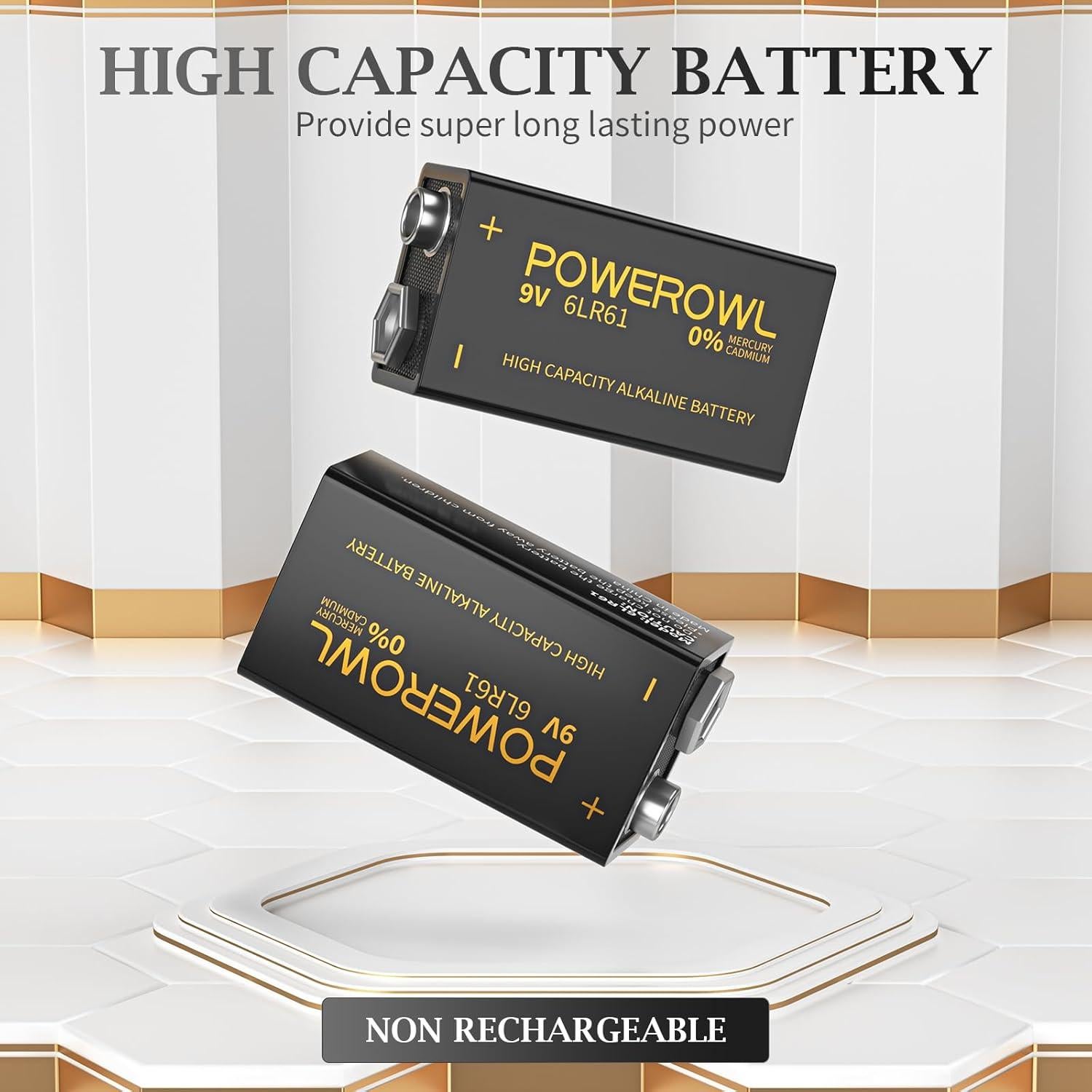 Baterías Alcalinas 9V POWEROWL 8 Piezas Duraderas