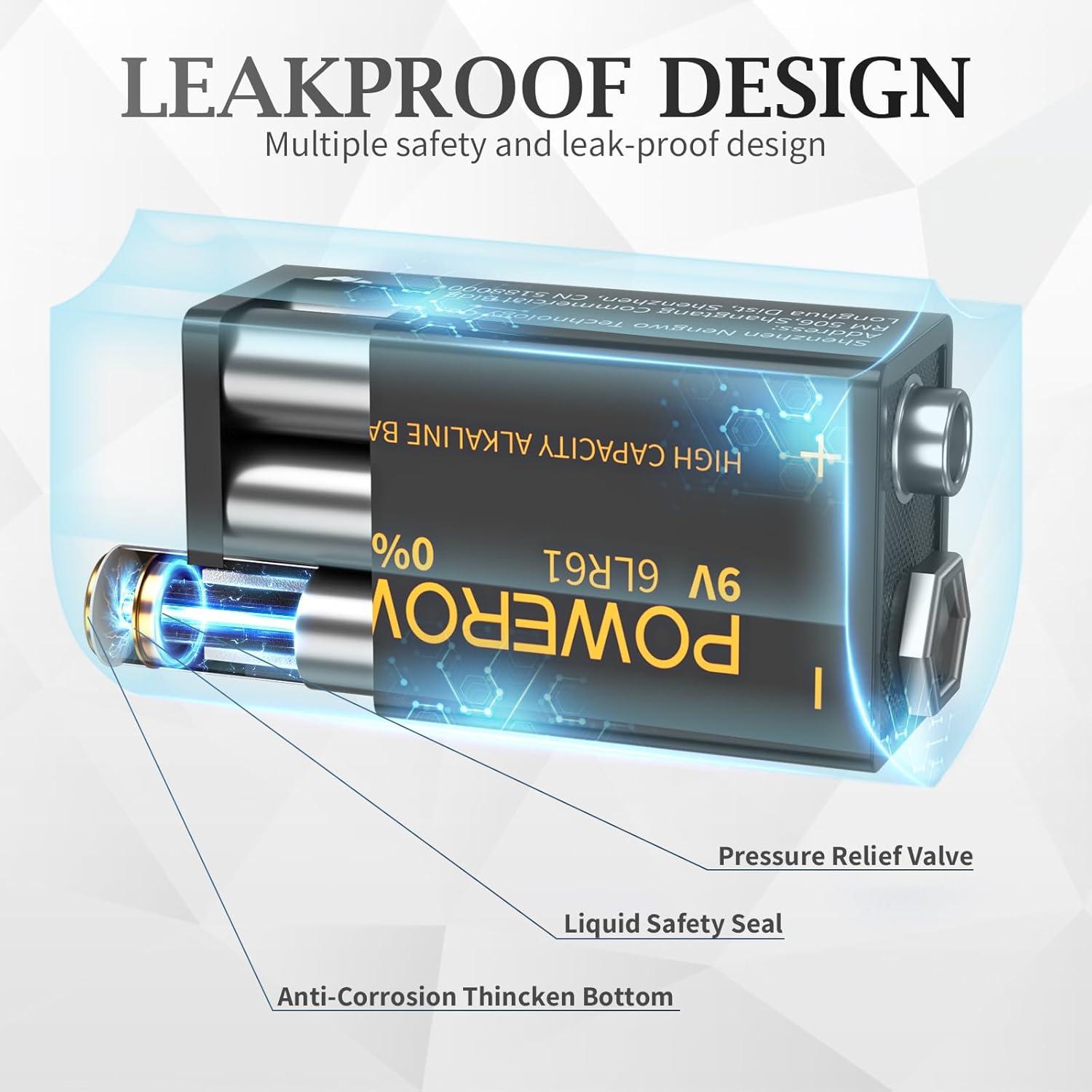 Baterías Alcalinas 9V POWEROWL 8 Piezas Duraderas