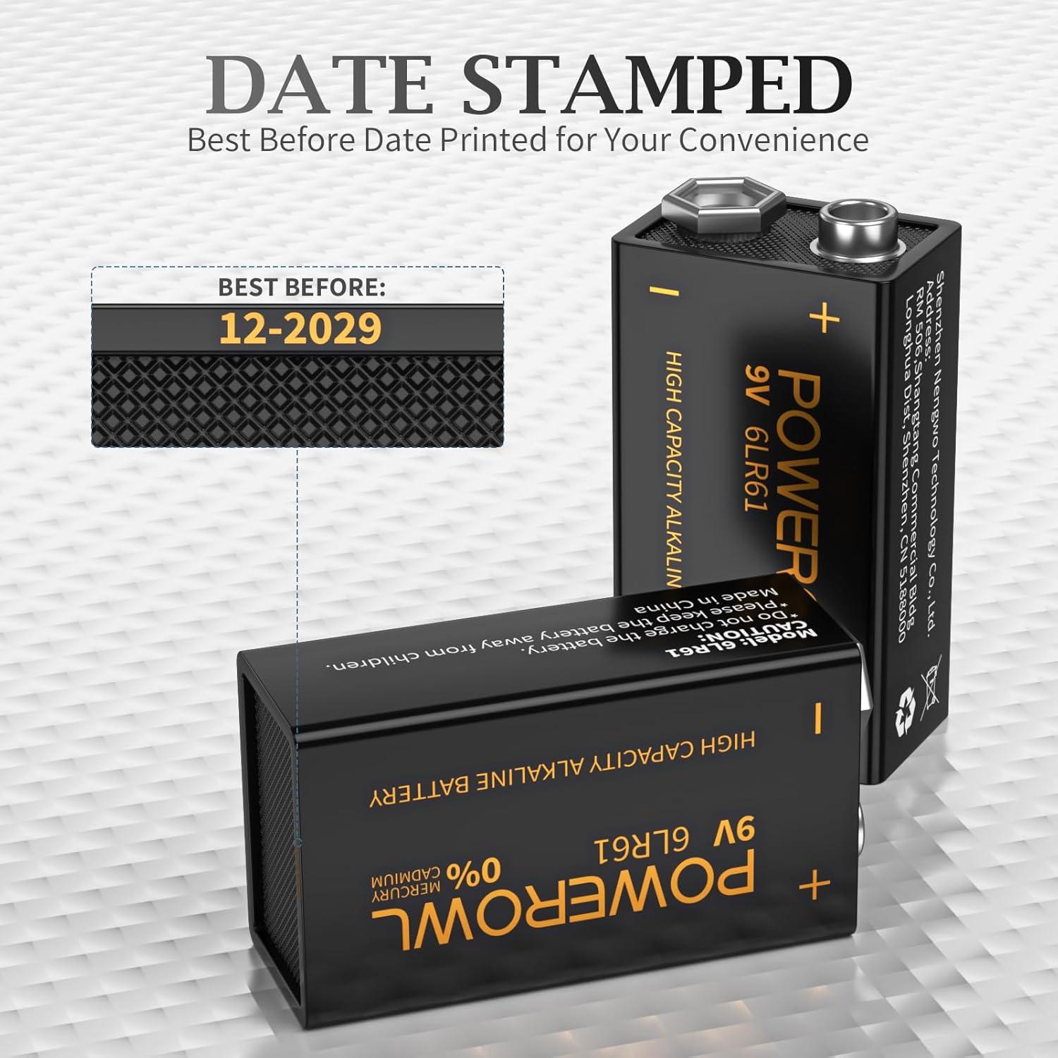 Baterías Alcalinas 9V POWEROWL 8 Piezas Duraderas