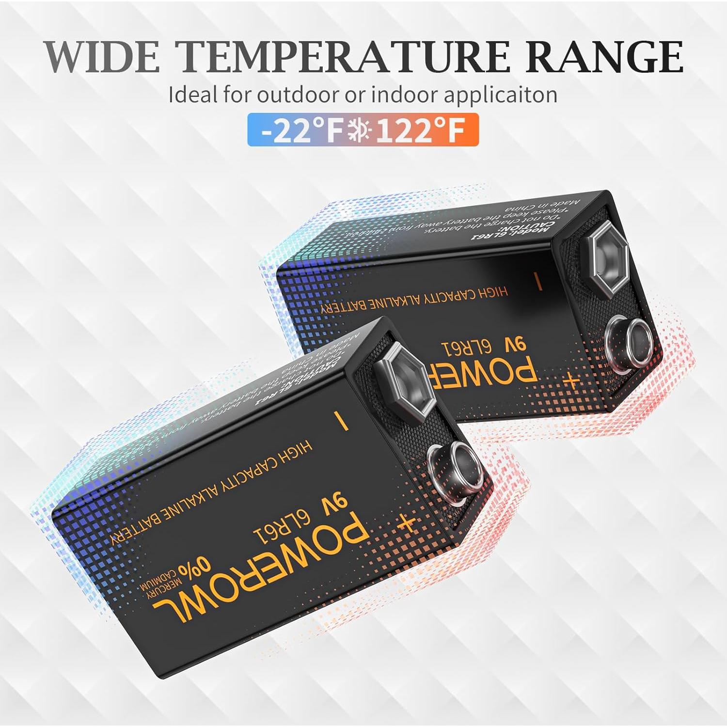 Baterías Alcalinas 9V POWEROWL 8 Piezas Duraderas