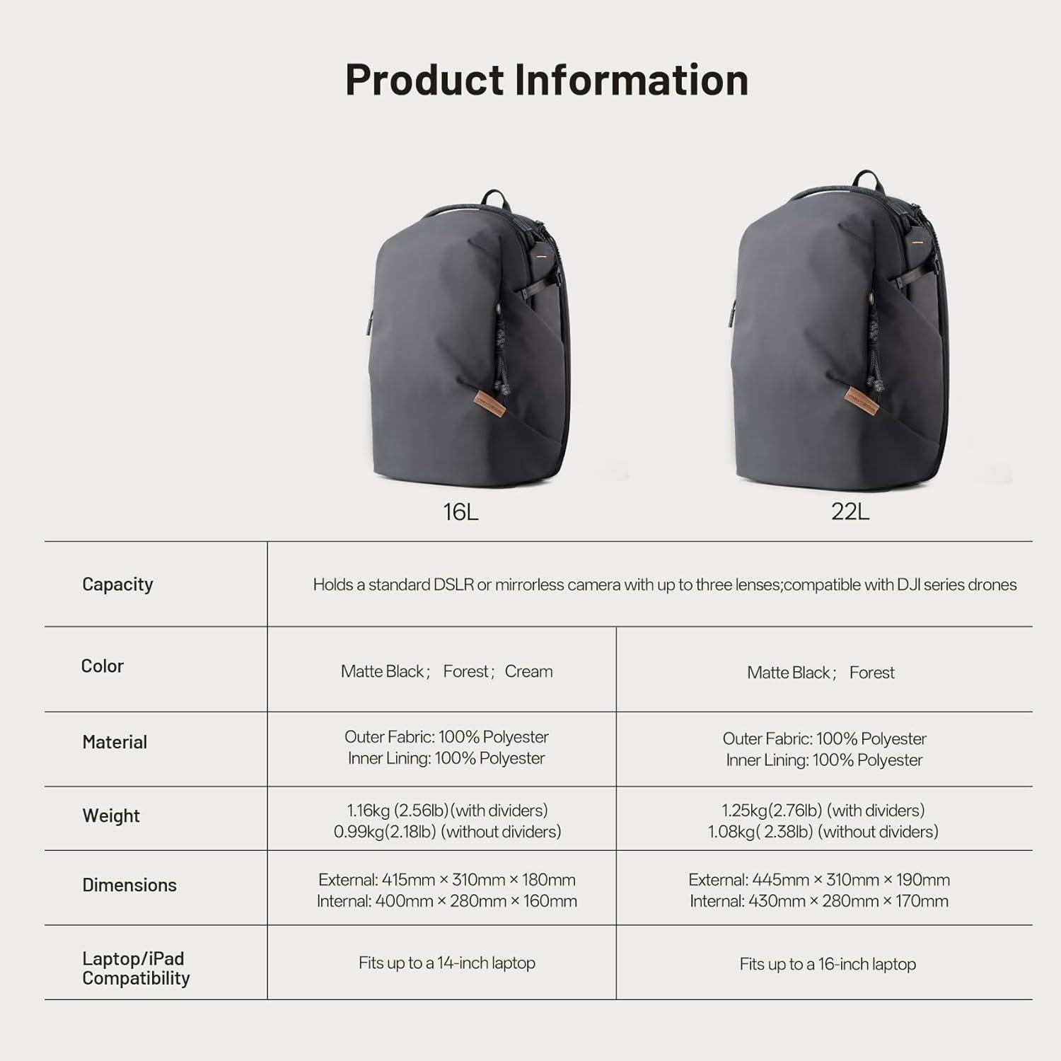 Mochila para cámara PGYTECH OneGo Lite 22L resistente al agua