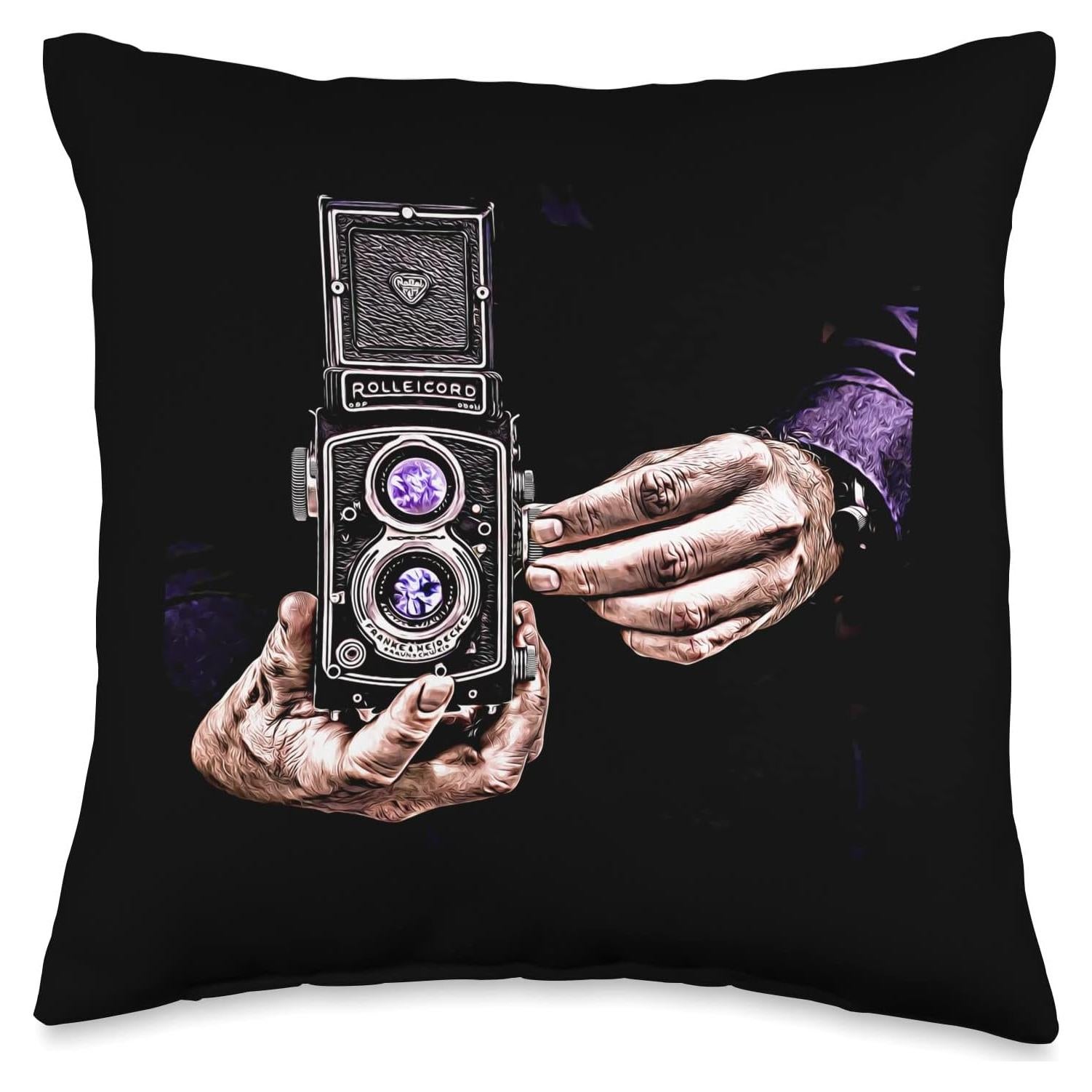 Cojín Clásico Lente Doble Vintage 16x16 cm - Diseños de Cámaras
