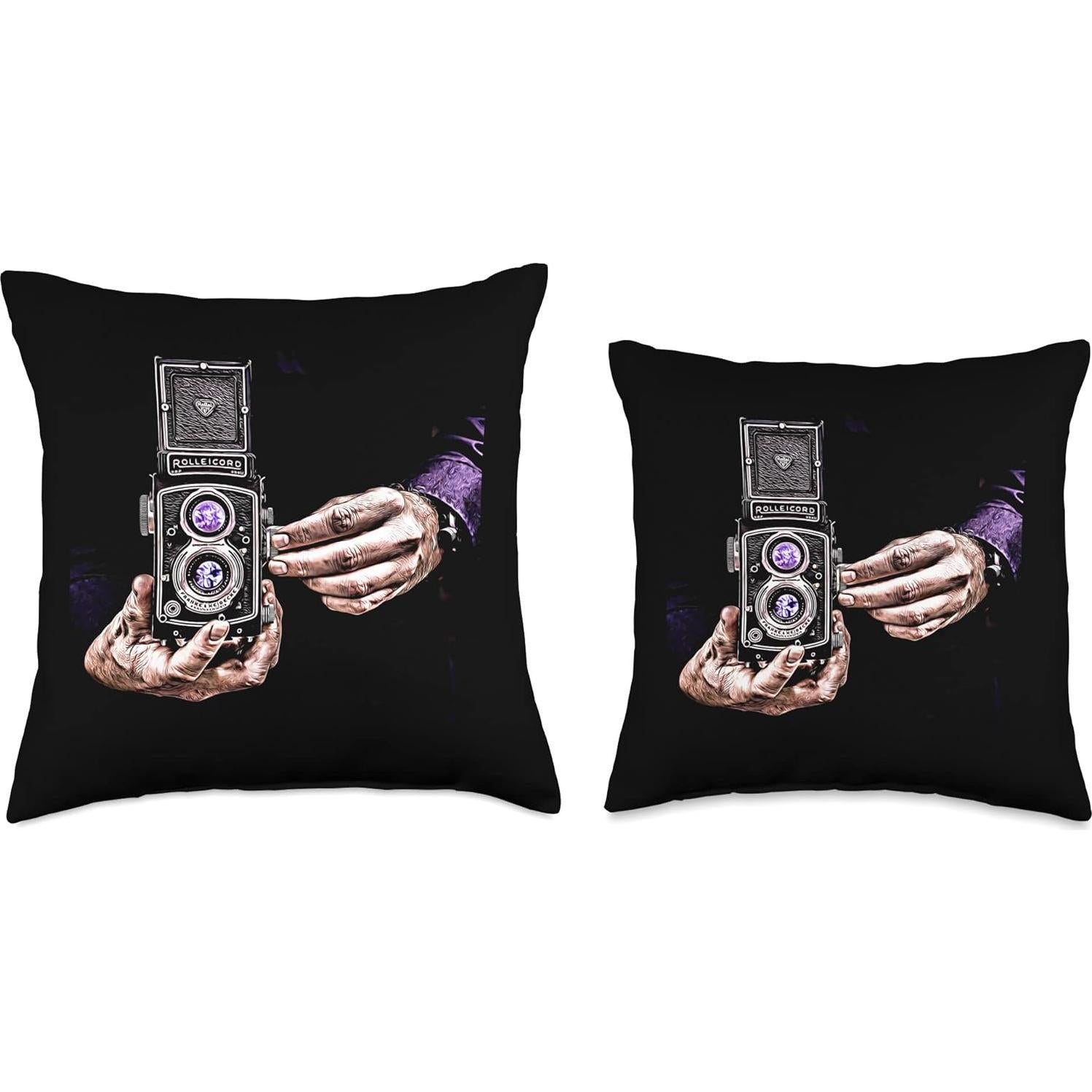 Cojín Clásico Lente Doble Vintage 16x16 cm - Diseños de Cámaras