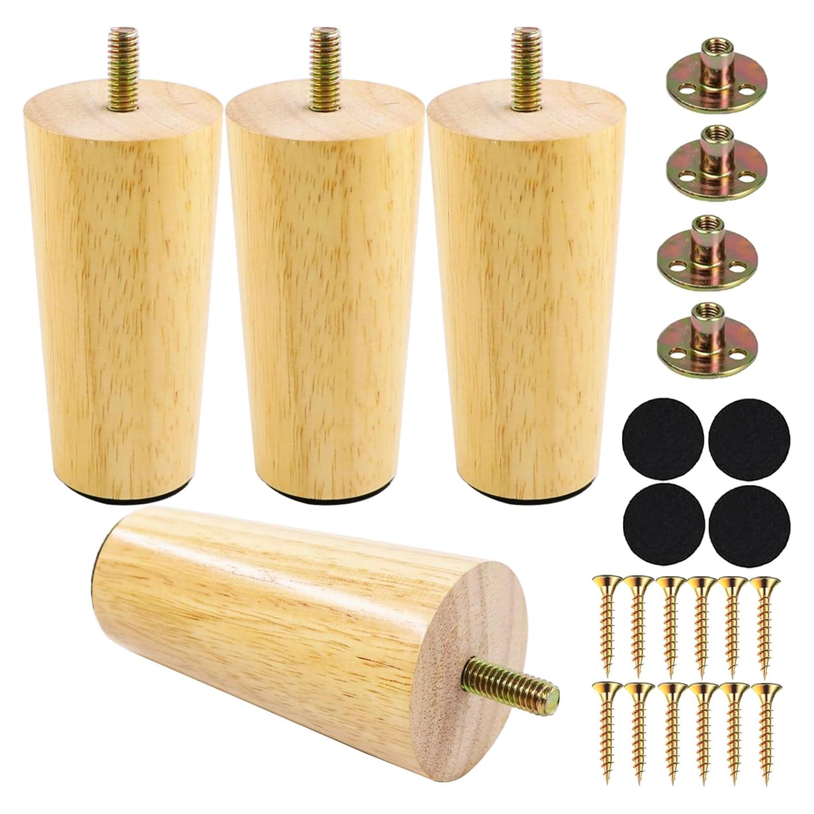Juego de 4 patas de muebles Yaliuliu 10 cm redondas madera natural