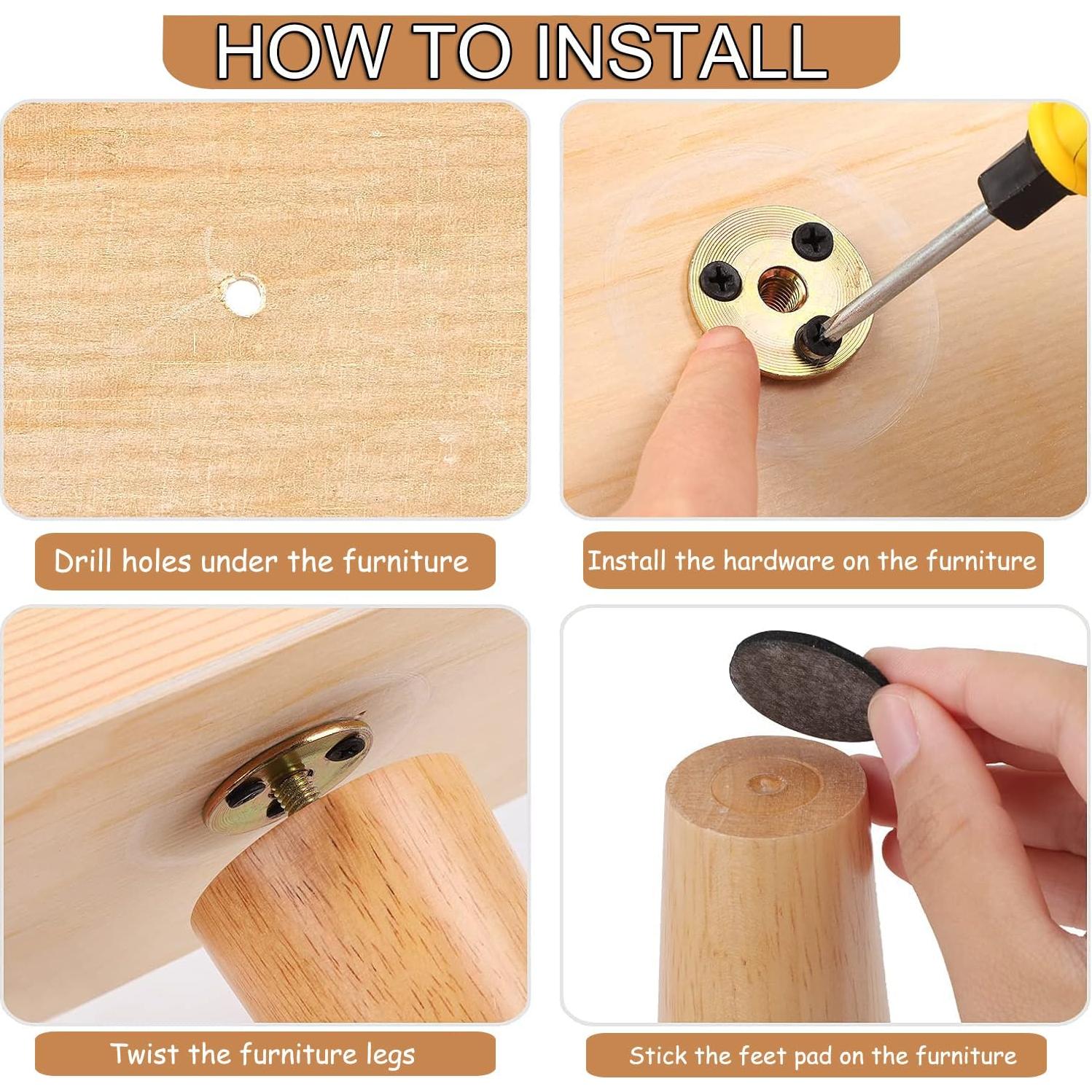 Juego de 4 patas de muebles Yaliuliu 10 cm redondas madera natural