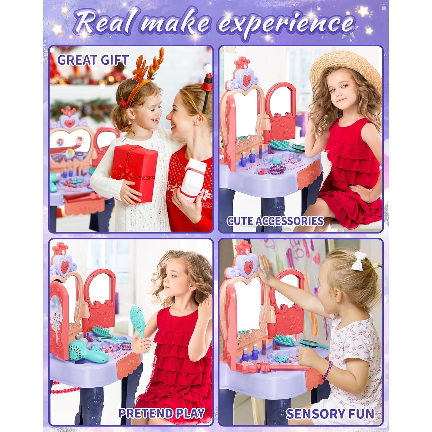 Mesa de Maquillaje Infantil Diario Lindo con Espejo y Luz