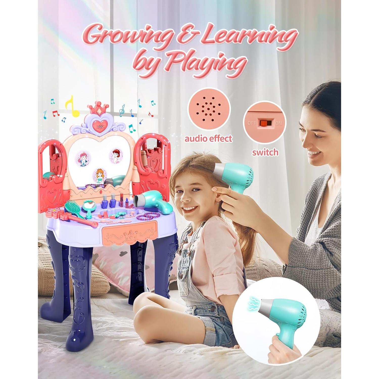 Mesa de Maquillaje Infantil Diario Lindo con Espejo y Luz