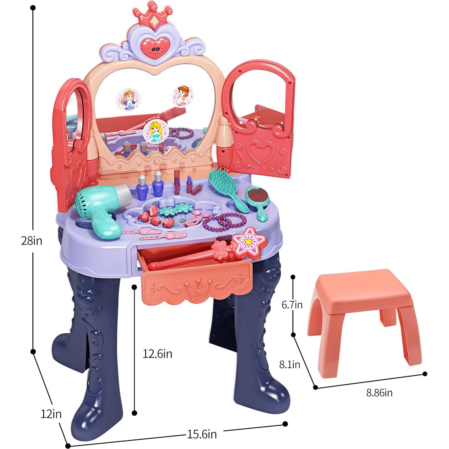 Mesa de Maquillaje Infantil Diario Lindo con Espejo y Luz