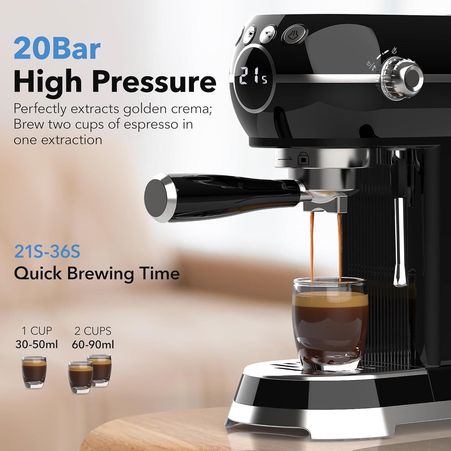 Cafetera Espresso HBN ES-6400T 20 Bar con Espumador 27oz