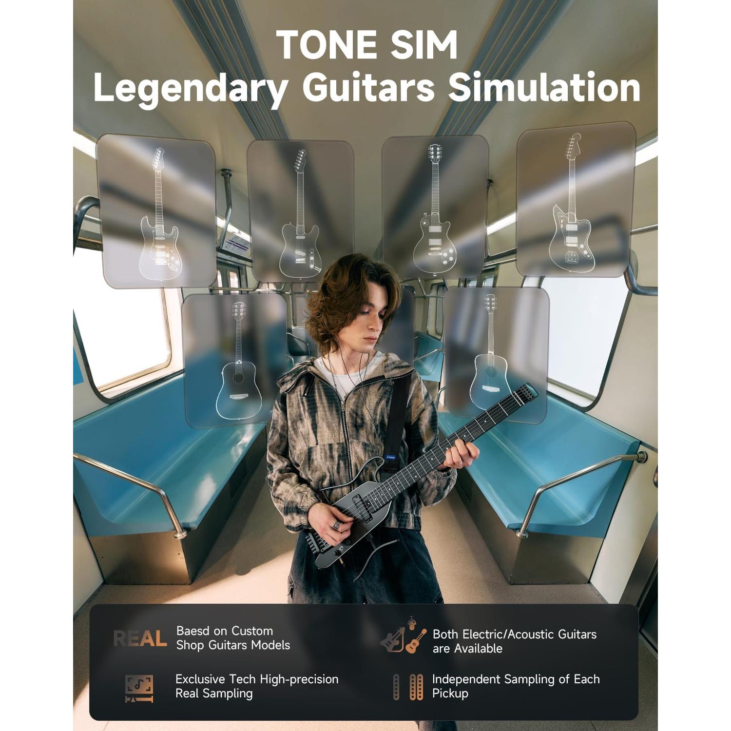 Guitarra Eléctrica Donner HUSH X PRO - Viaje Inteligente, Negro