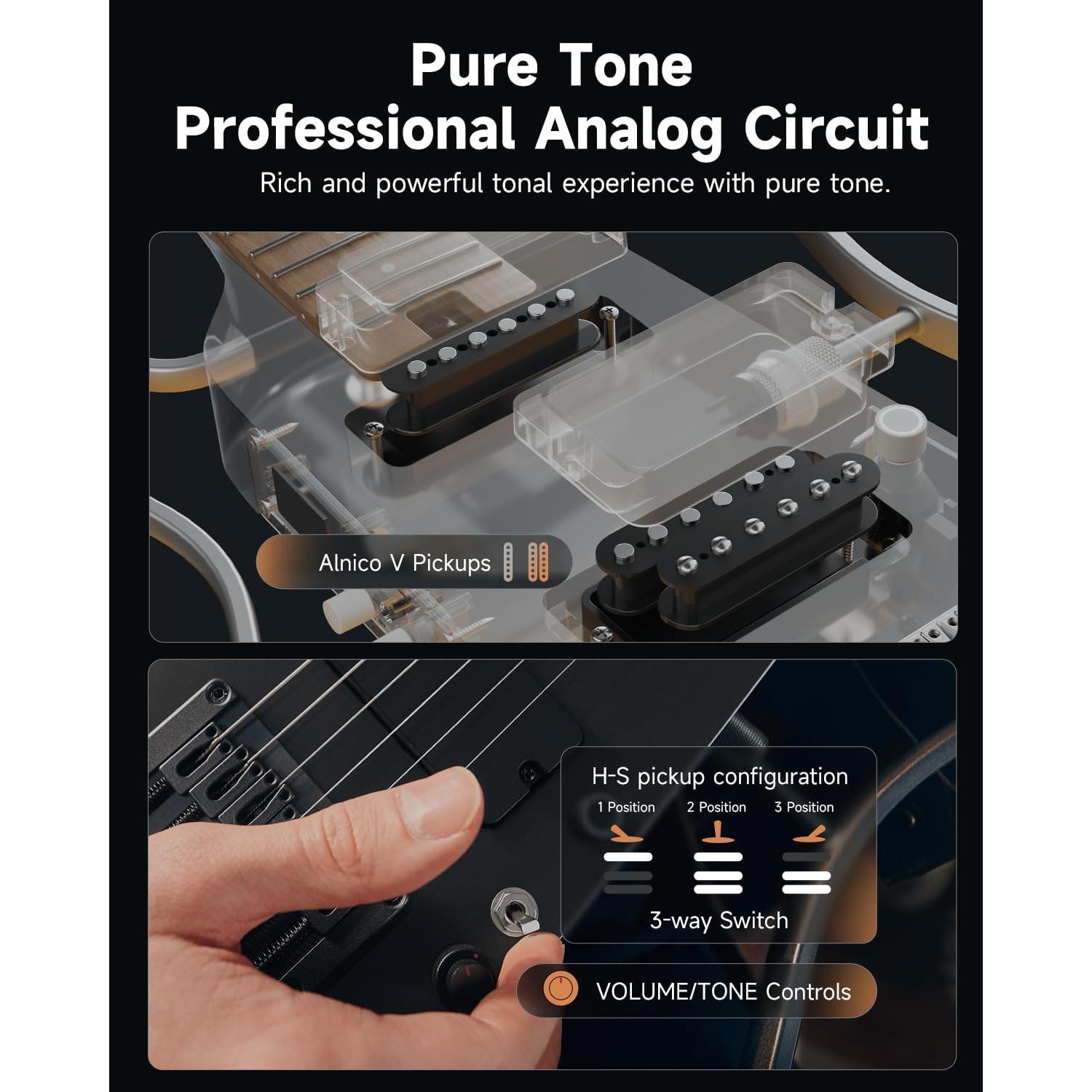 Guitarra Eléctrica Donner HUSH X PRO - Viaje Inteligente, Negro