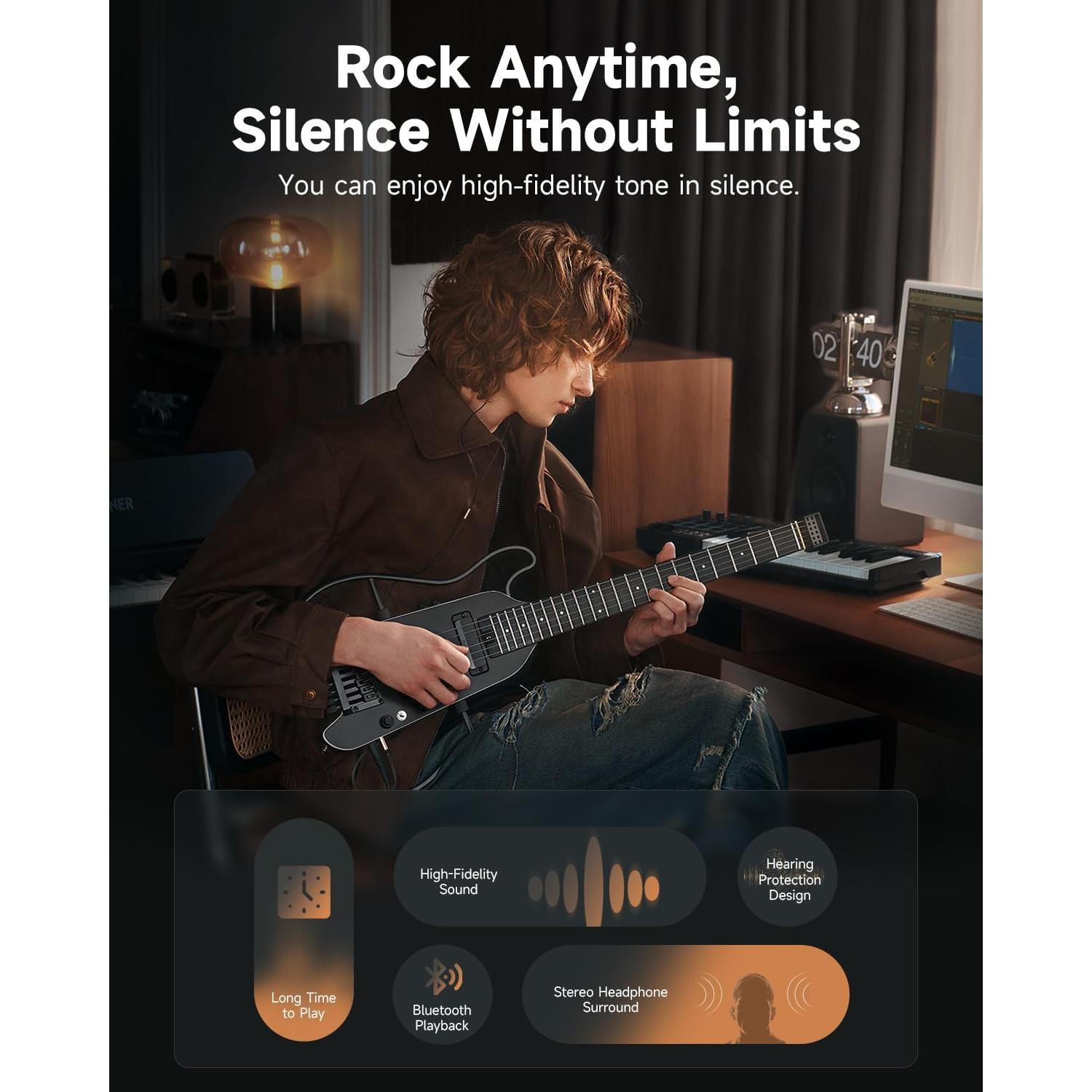 Guitarra Eléctrica Donner HUSH X PRO - Viaje Inteligente, Negro