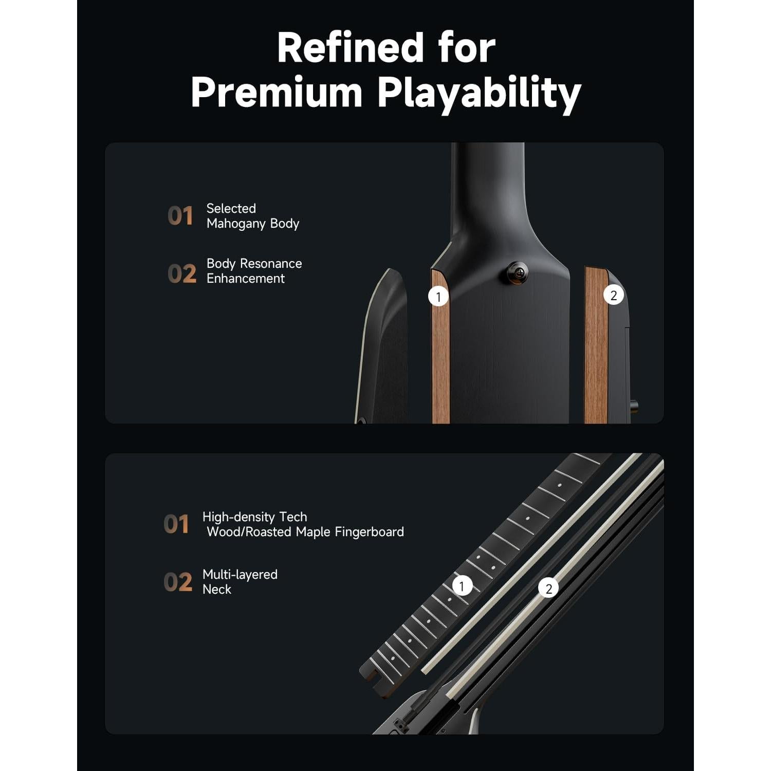 Guitarra Eléctrica Donner HUSH X PRO - Viaje Inteligente, Negro