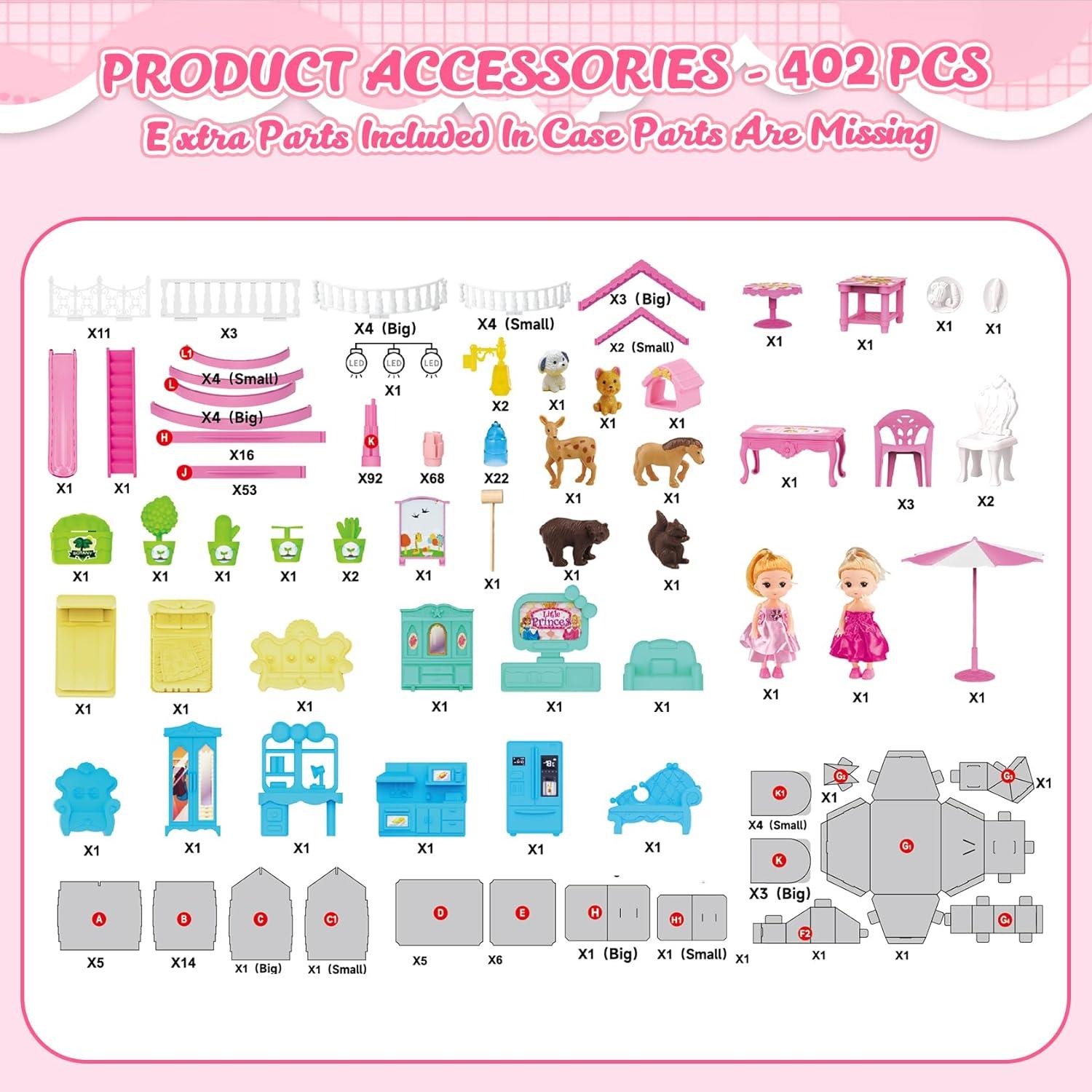 Casa de Muñecas 4 Pisos Randhar 15 Habitaciones con Accesorios