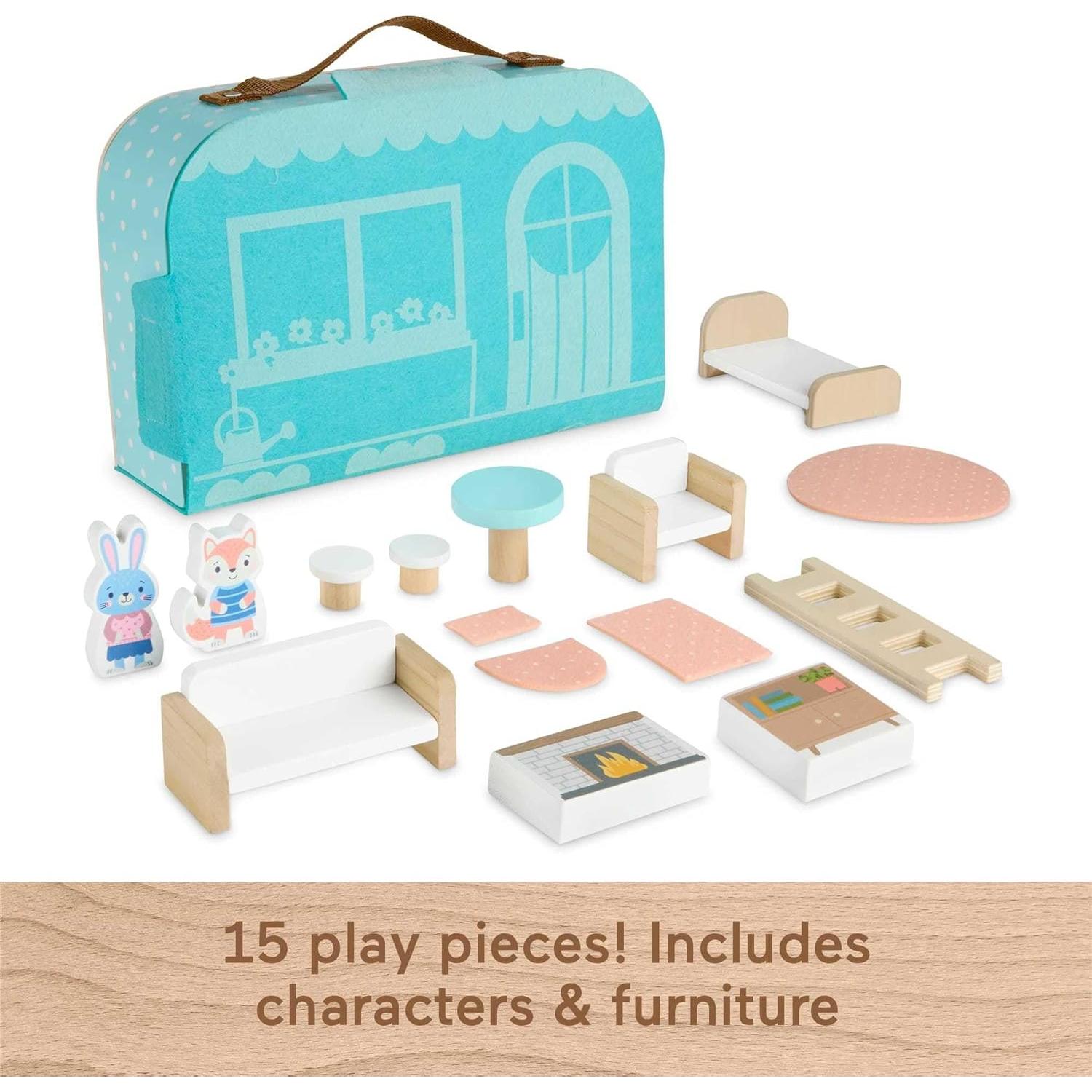 Casa de Muñecas de Madera Fisher-Price 15 Piezas Portátil