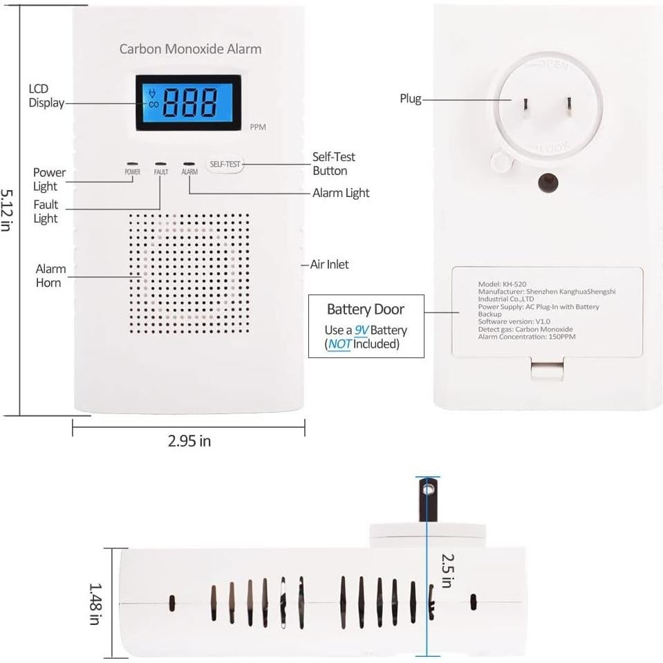 Detector de Monóxido de Carbono WESHLGD KH-520 con Pantalla LCD