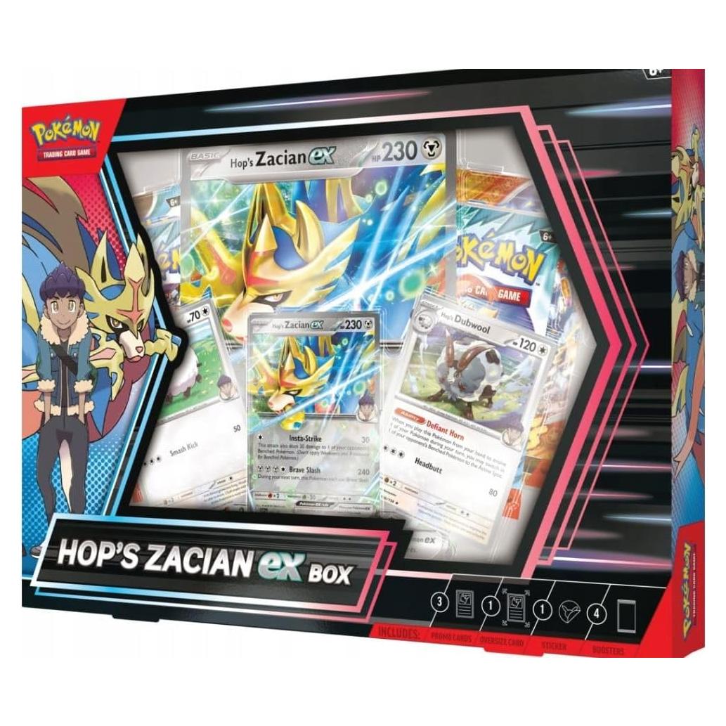 Caja de Hop's Zacian ex Pokémon TCG - Incluye 4 Paquetes