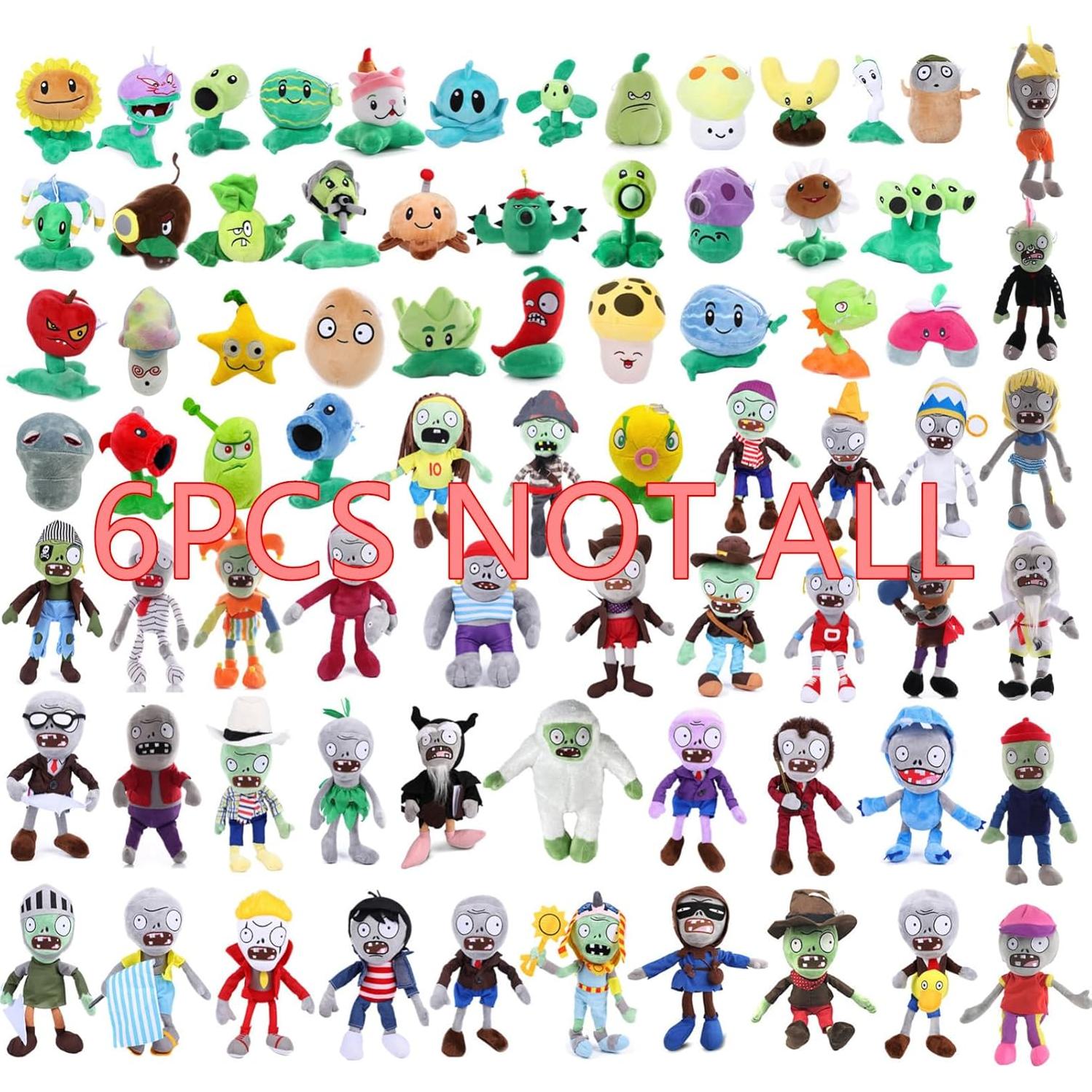 Muñecos de Peluche PVZ JHESAO 6 PCS Plantas y Zombies 16-20 cm