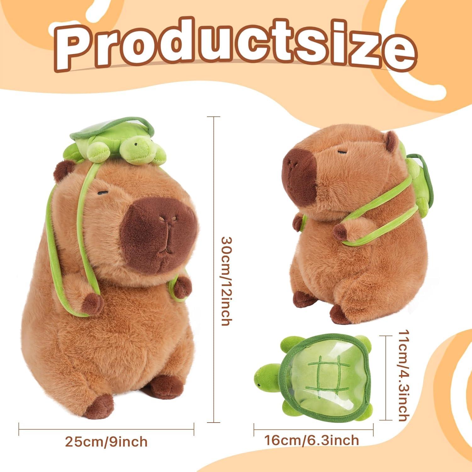 Muñeca de Peluche Capibara 30.48cm con Mochila Tortuga