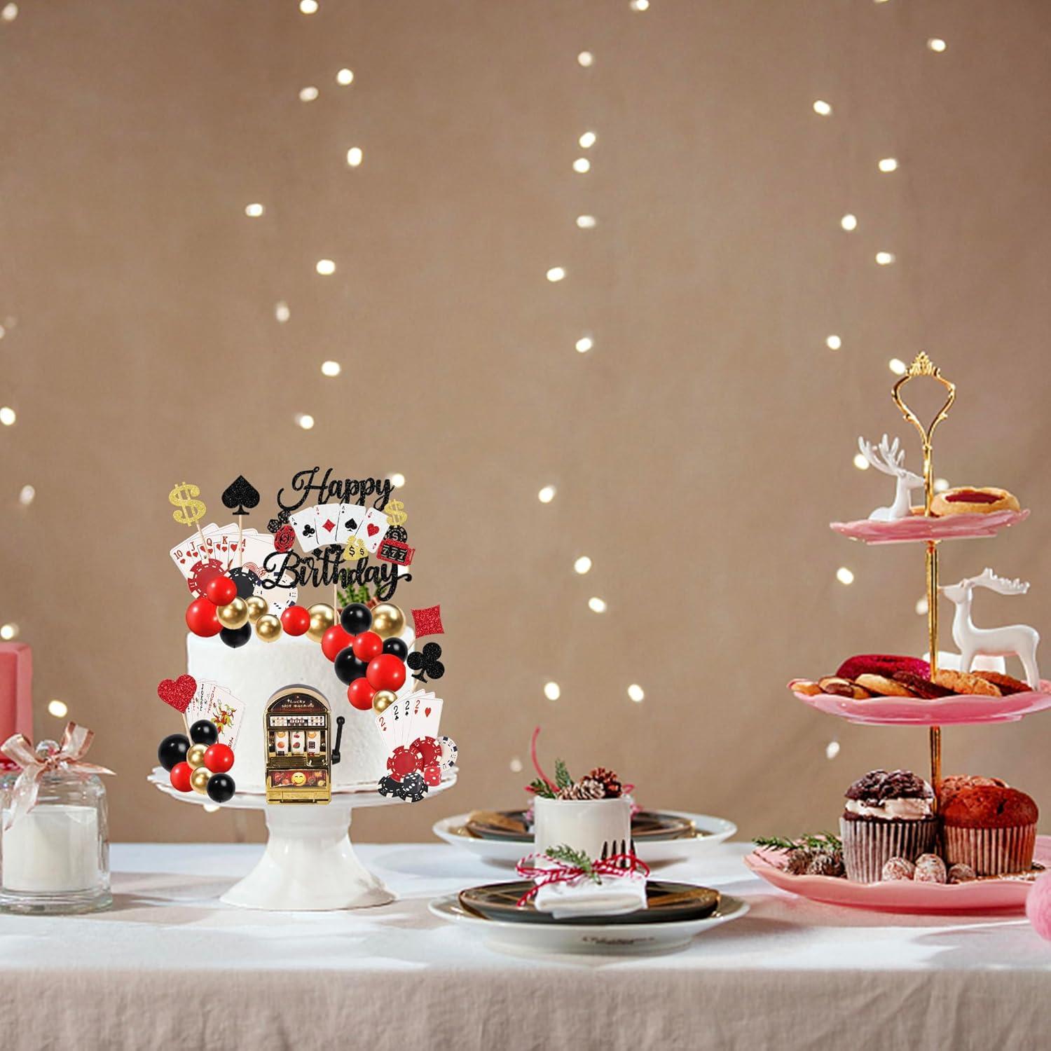 Decoración de Pastel de Casino Rsstarxi con Toppers de Póker