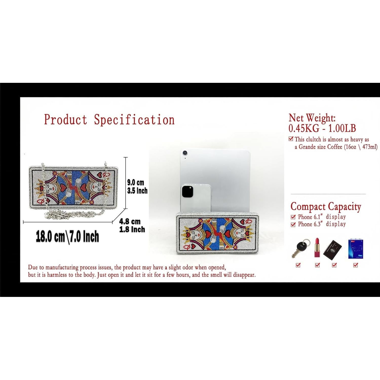 Bolso Clutch de Rhinestones Boutique De FGG Mini 18x9x4.5cm