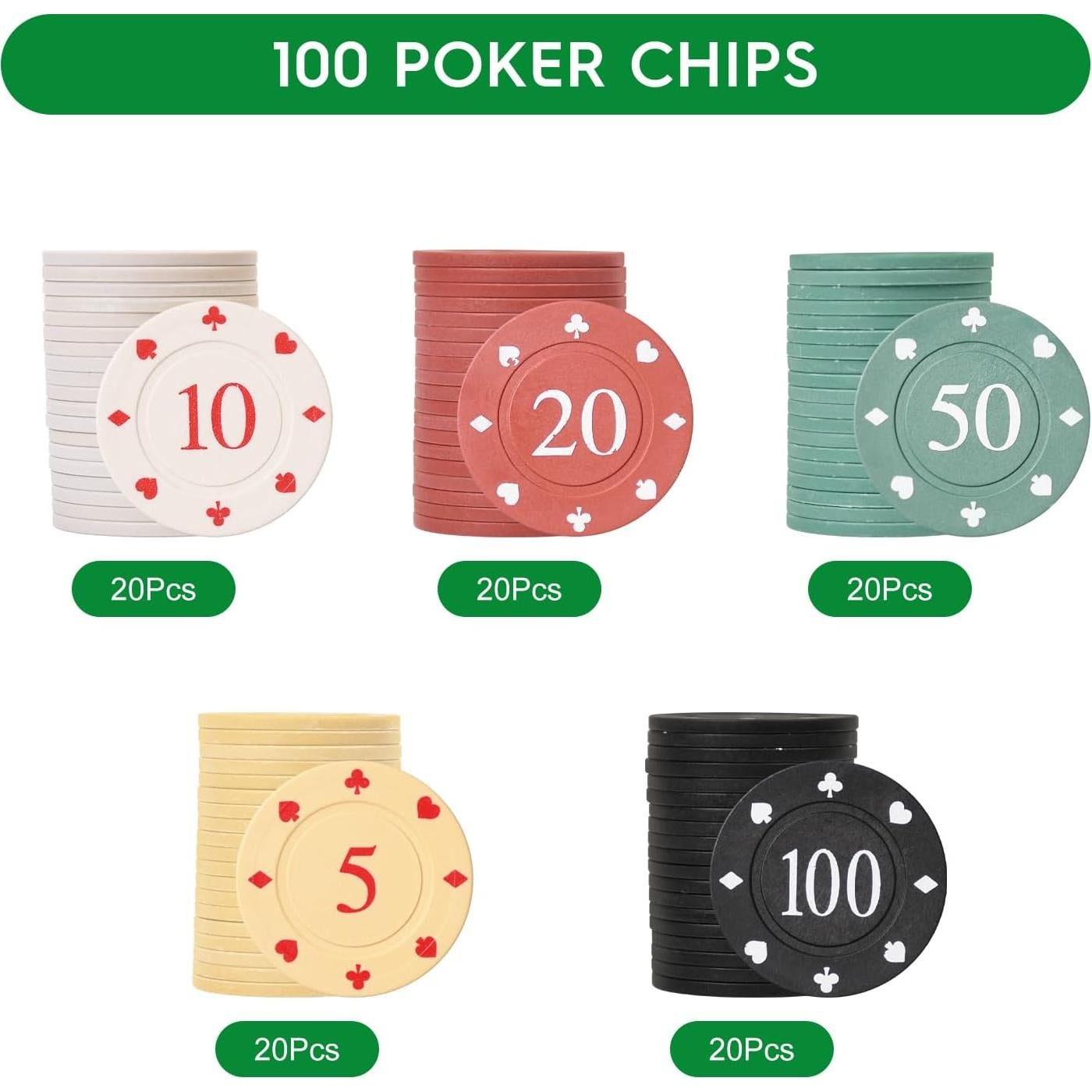 Juego de Fichas de Póker WAONIQ 100 PCS 35 mm Colores