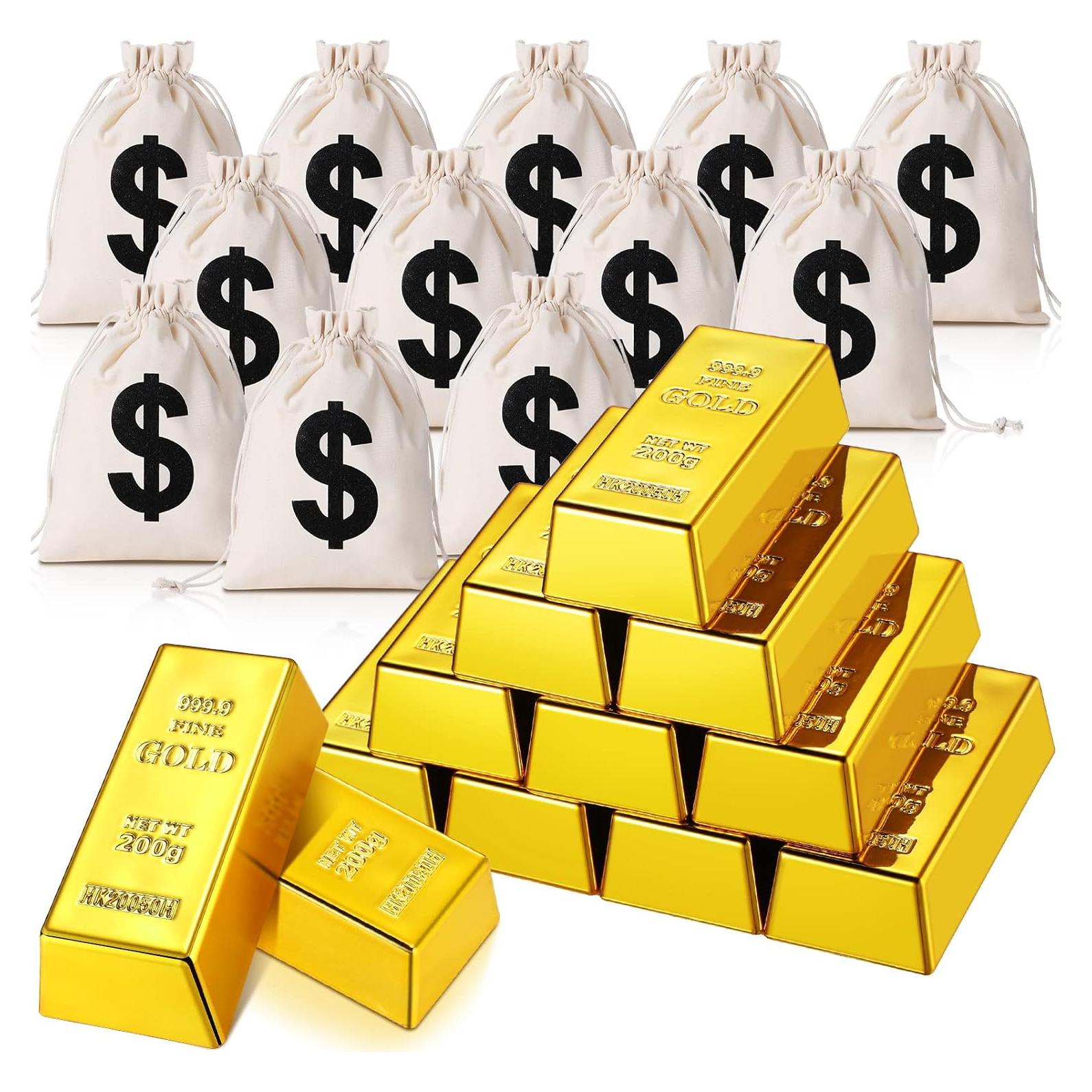 Set 12 Barras de Oro Falsas y 12 Bolsas de Dinero HyDren