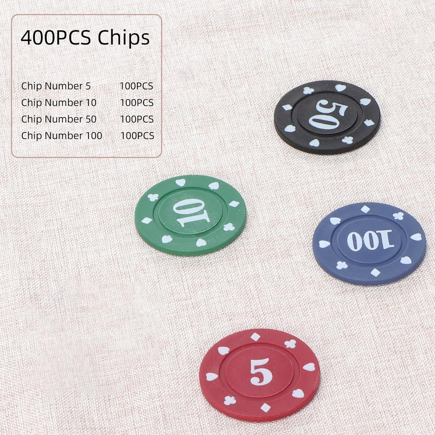 Juego de Póker 400 Fichas ZHIYUAN2020 + 2 Barajas de Cartas