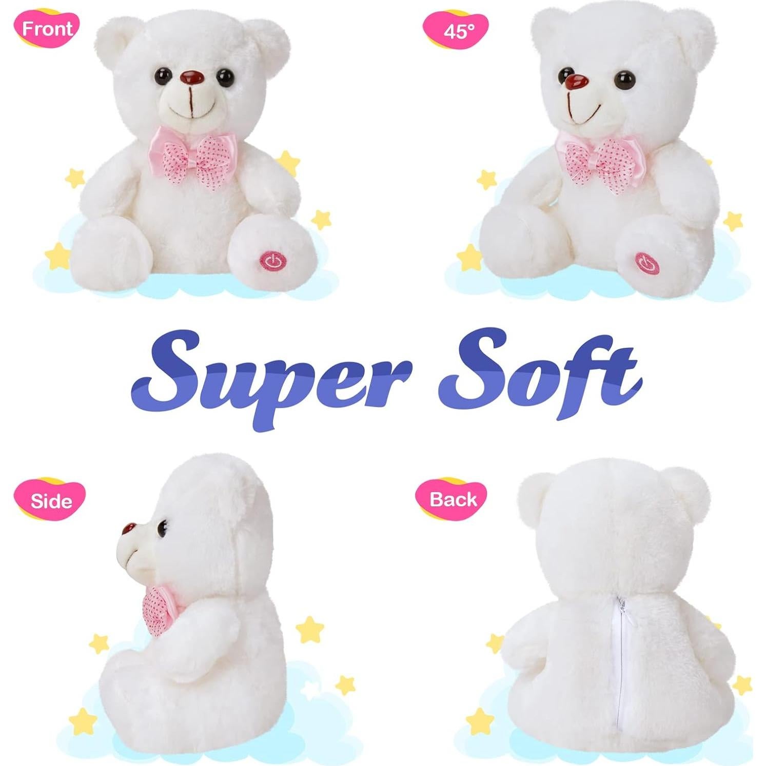 Osito de Peluche LED BSTAOFY Blanco 20 cm Suave y Brillante