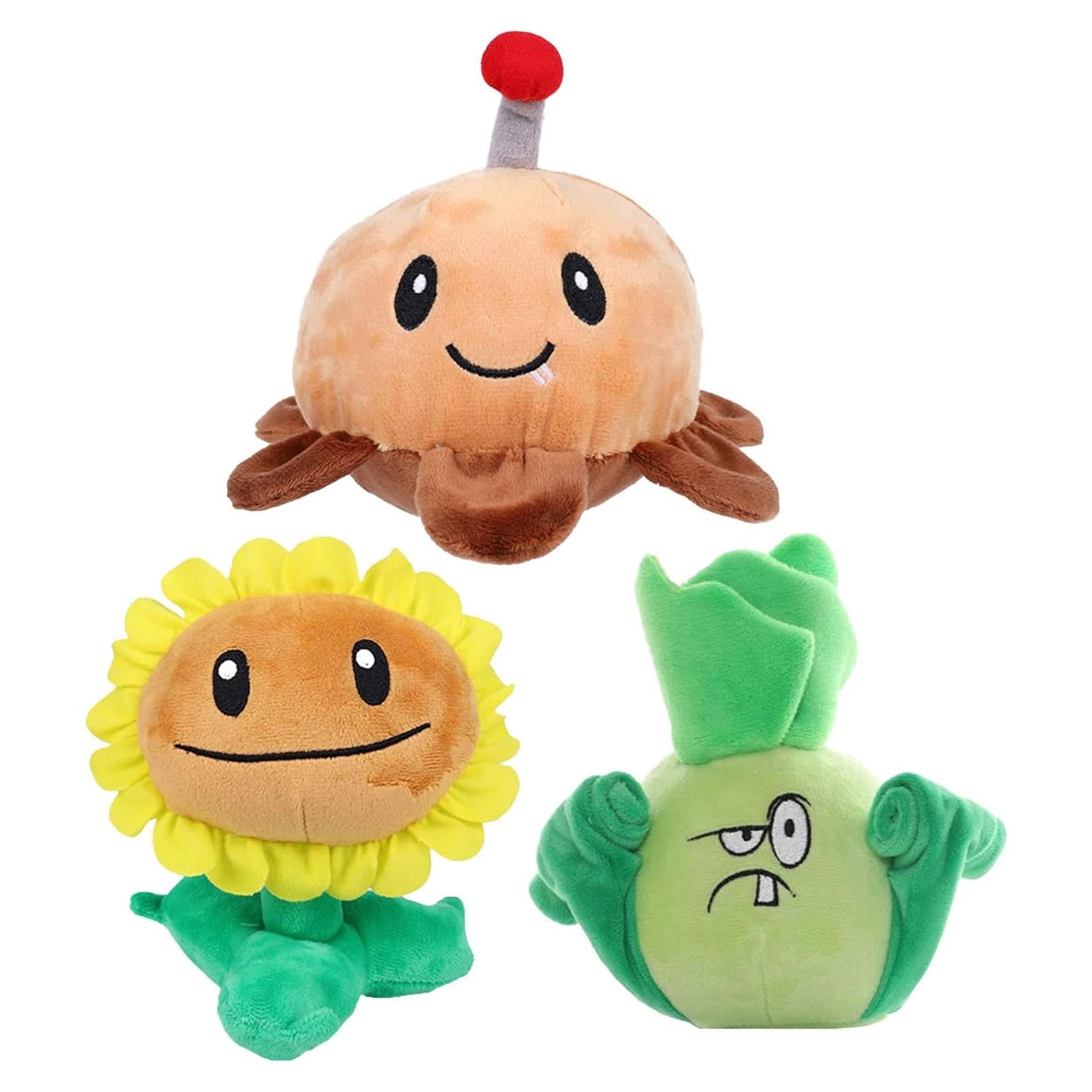 Set de 3 Peluches Plantas vs Zombies JHESAO - Girasol, Mina de Patata y Bonk Choy