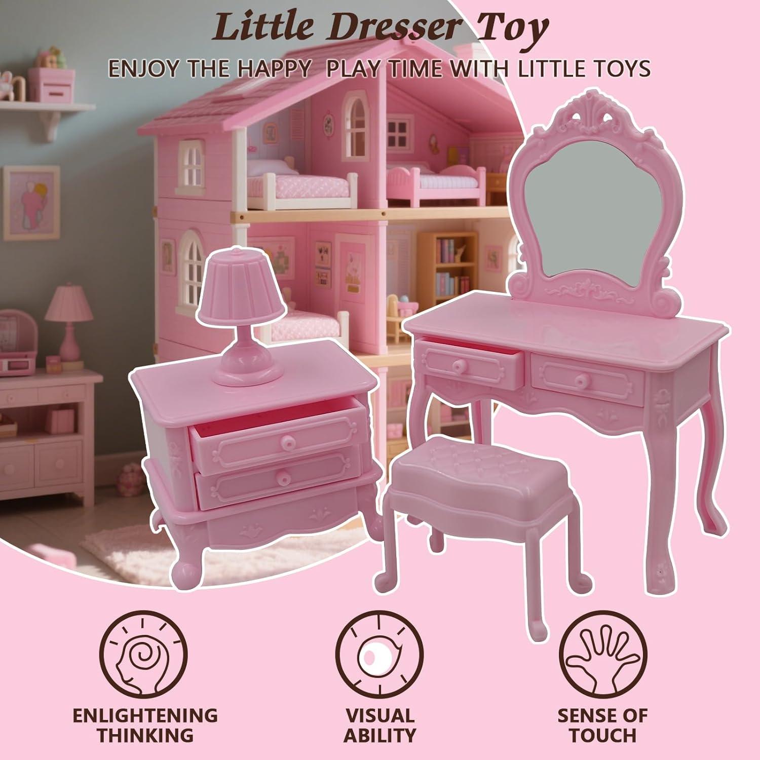 Conjunto de Muebles para Casa de Muñecas Hopelj - Tocador Rosa