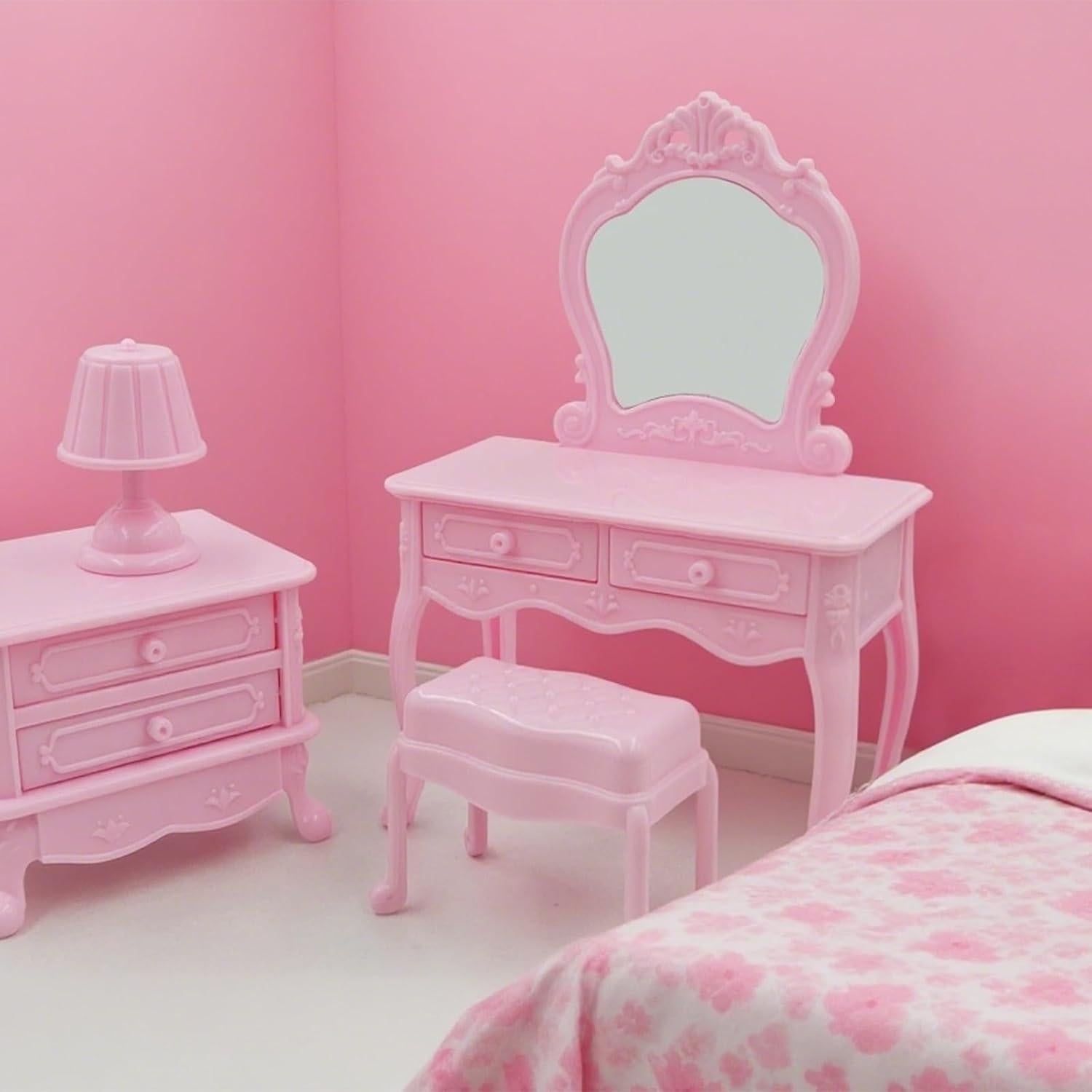 Conjunto de Muebles para Casa de Muñecas Hopelj - Tocador Rosa