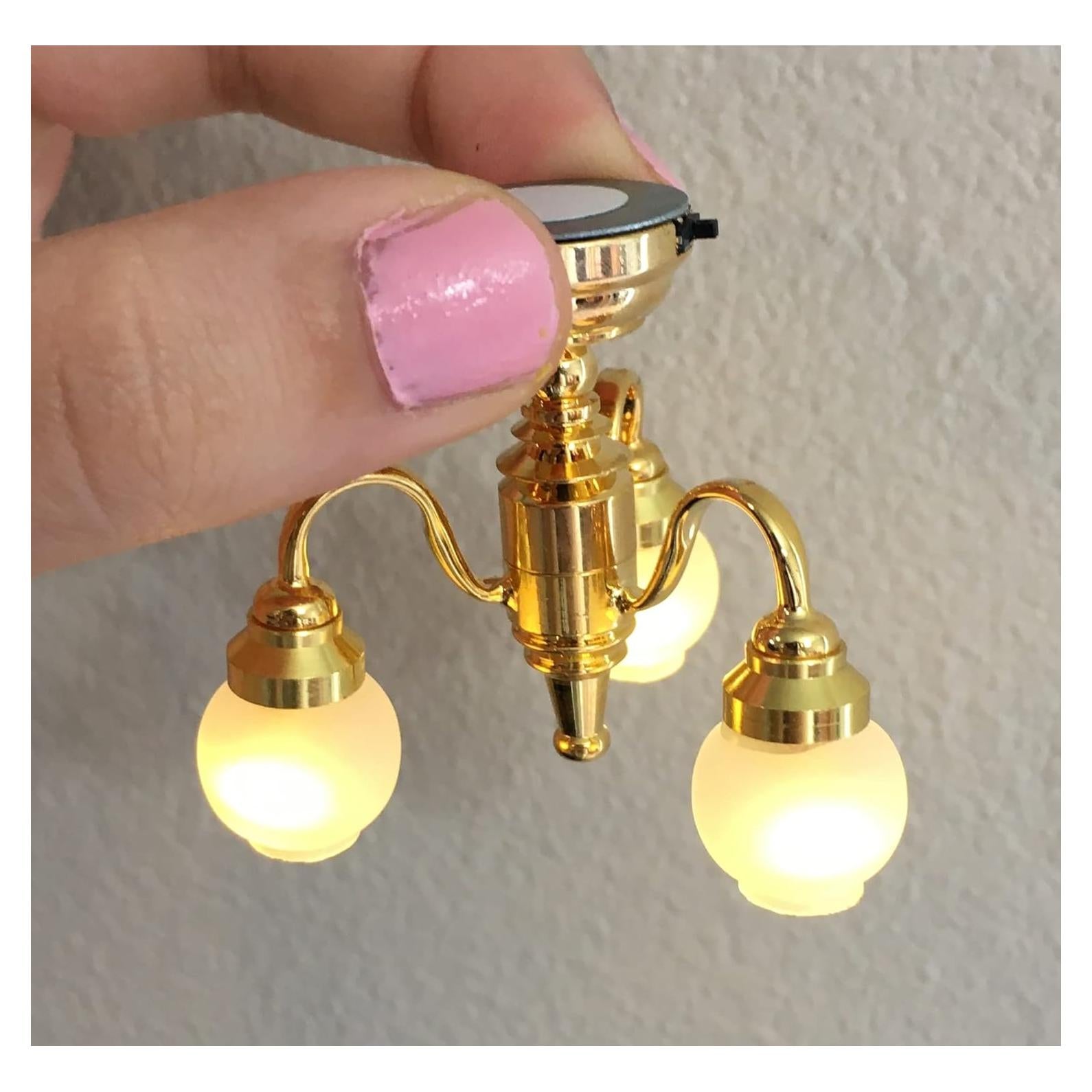 Candelabro de Techo LED Miniatura 1:12 Dorado Metal