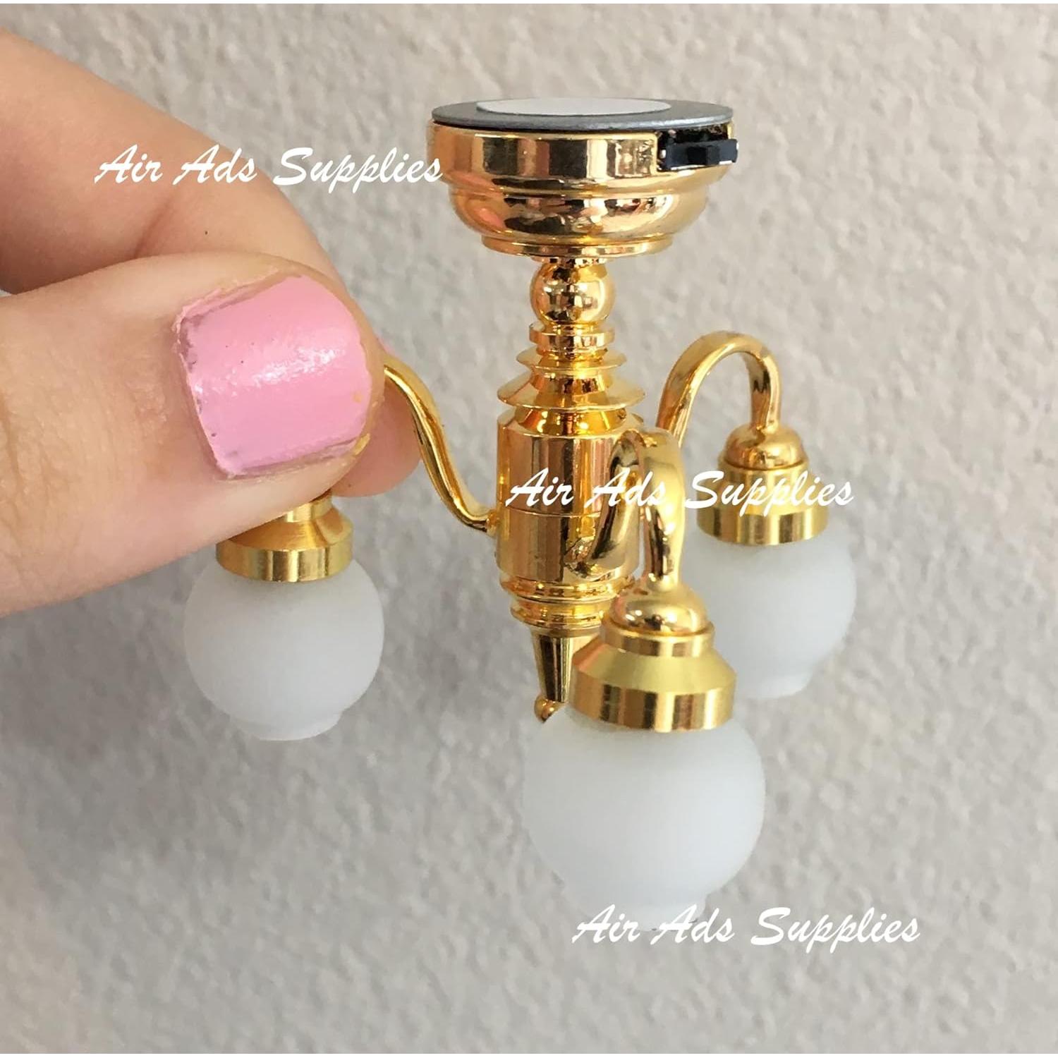 Candelabro de Techo LED Miniatura 1:12 Dorado Metal