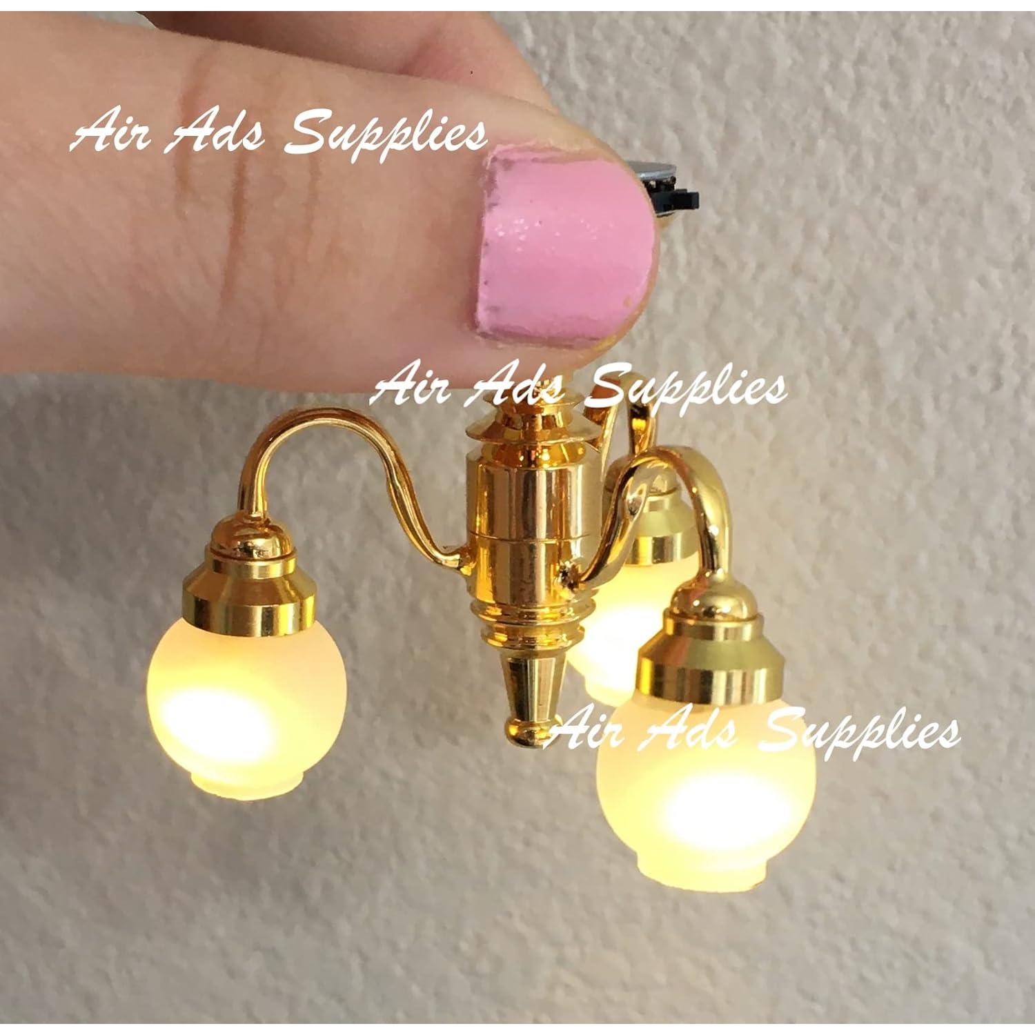 Candelabro de Techo LED Miniatura 1:12 Dorado Metal