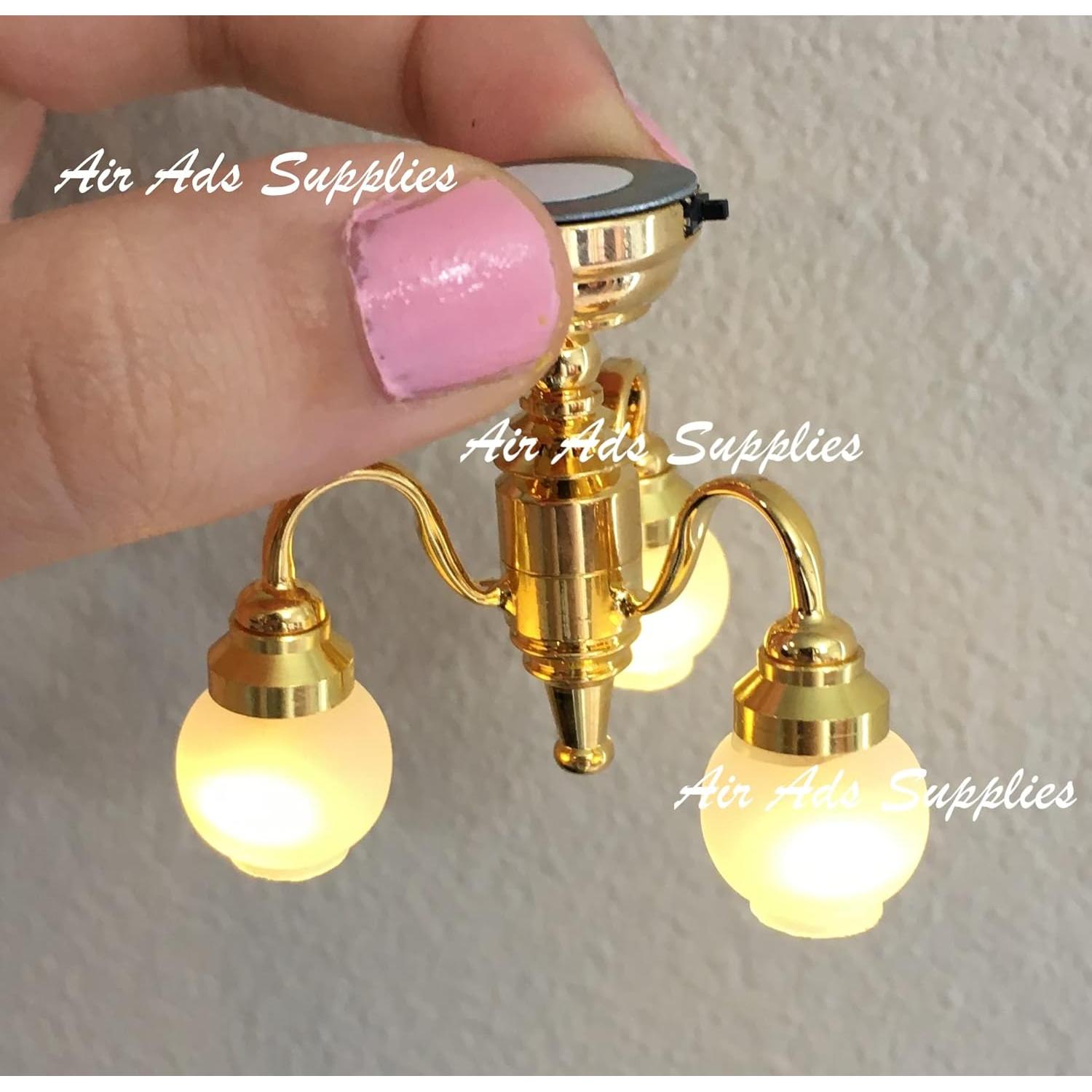 Candelabro de Techo LED Miniatura 1:12 Dorado Metal