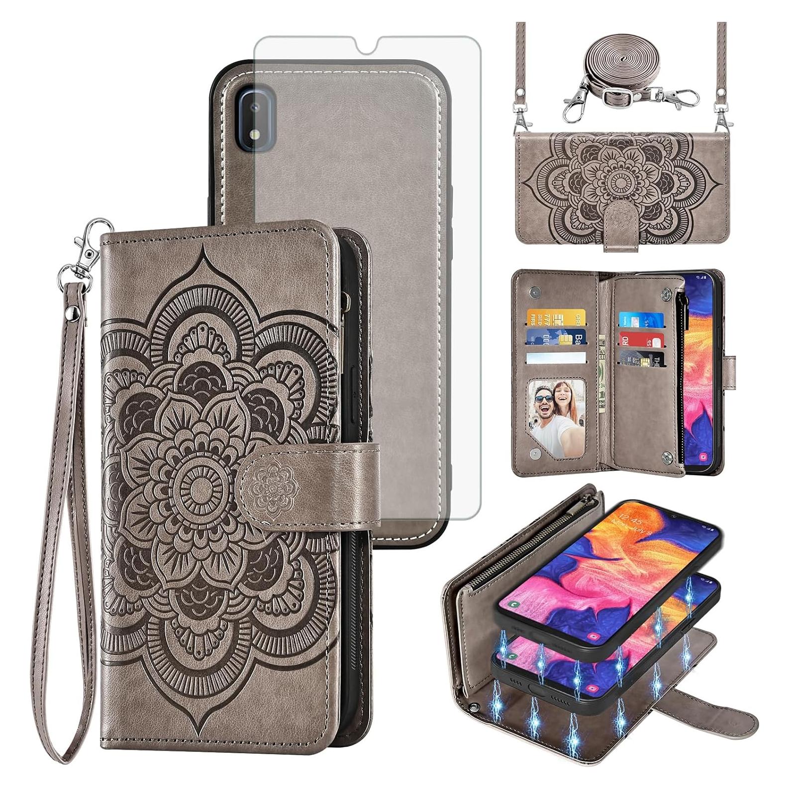Funda Cartera Asuwish para Samsung Galaxy A10e Gris con Protector