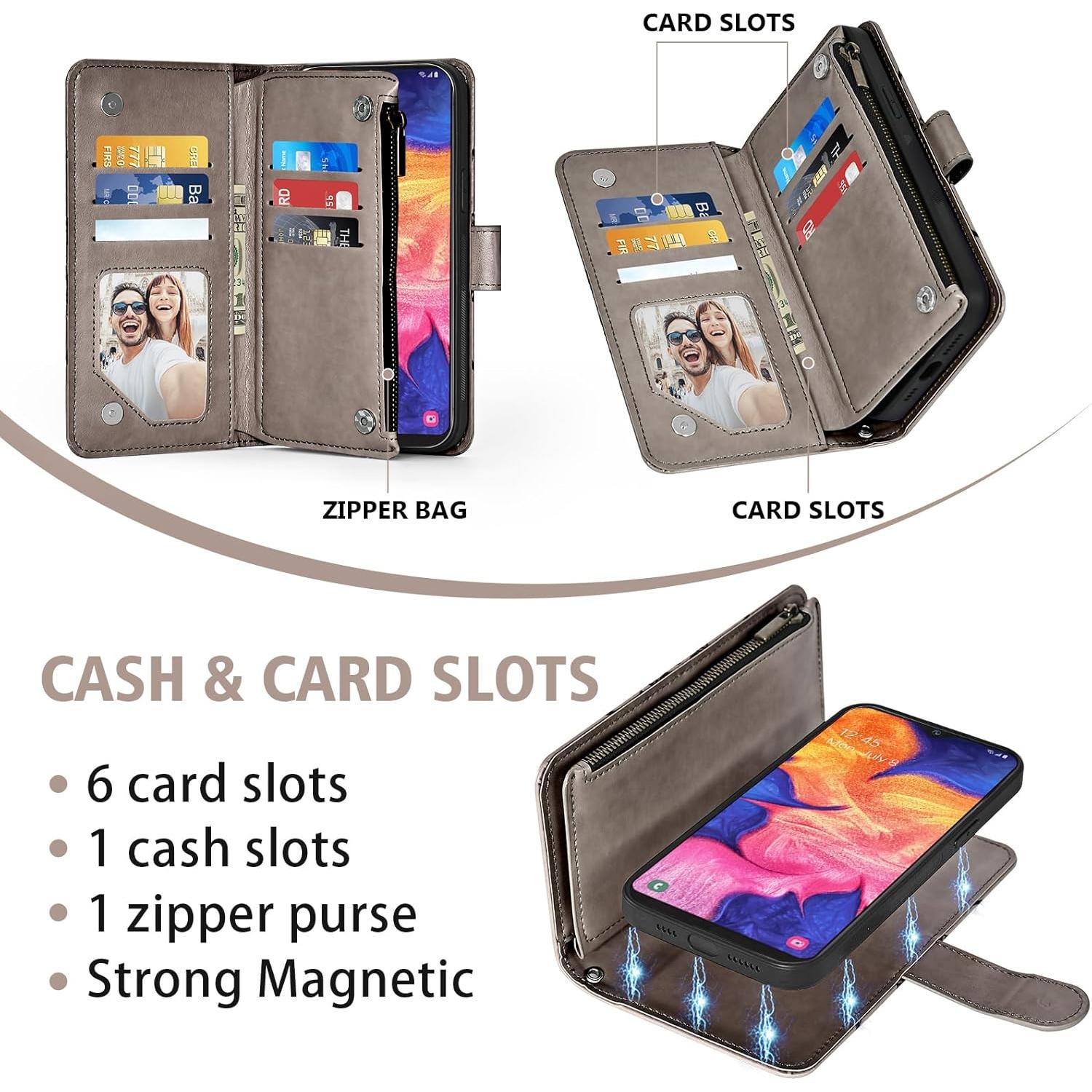 Funda Cartera Asuwish para Samsung Galaxy A10e Gris con Protector