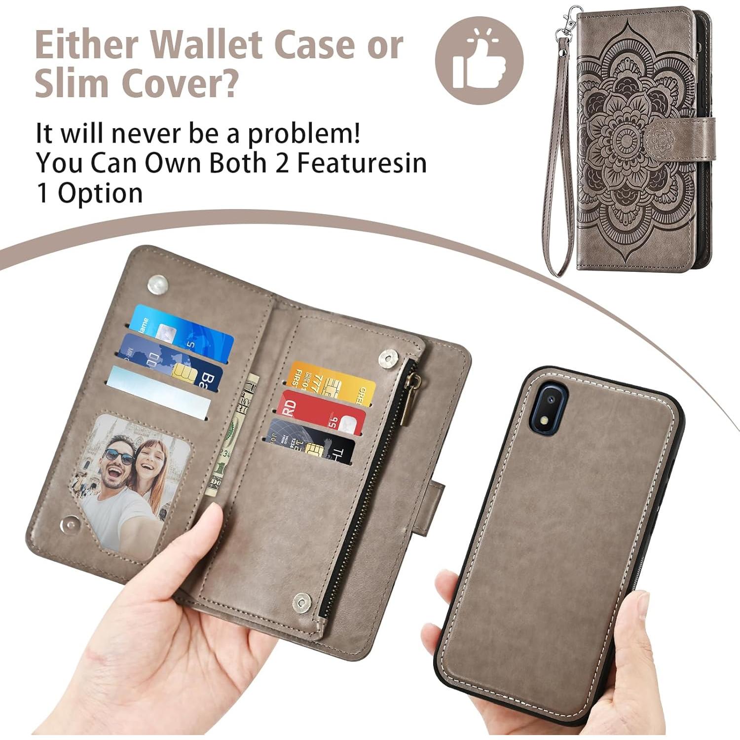 Funda Cartera Asuwish para Samsung Galaxy A10e Gris con Protector