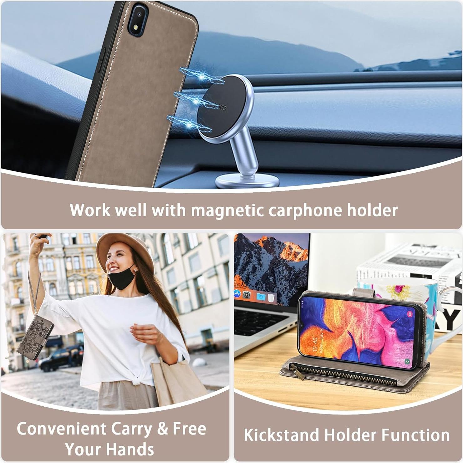 Funda Cartera Asuwish para Samsung Galaxy A10e Gris con Protector